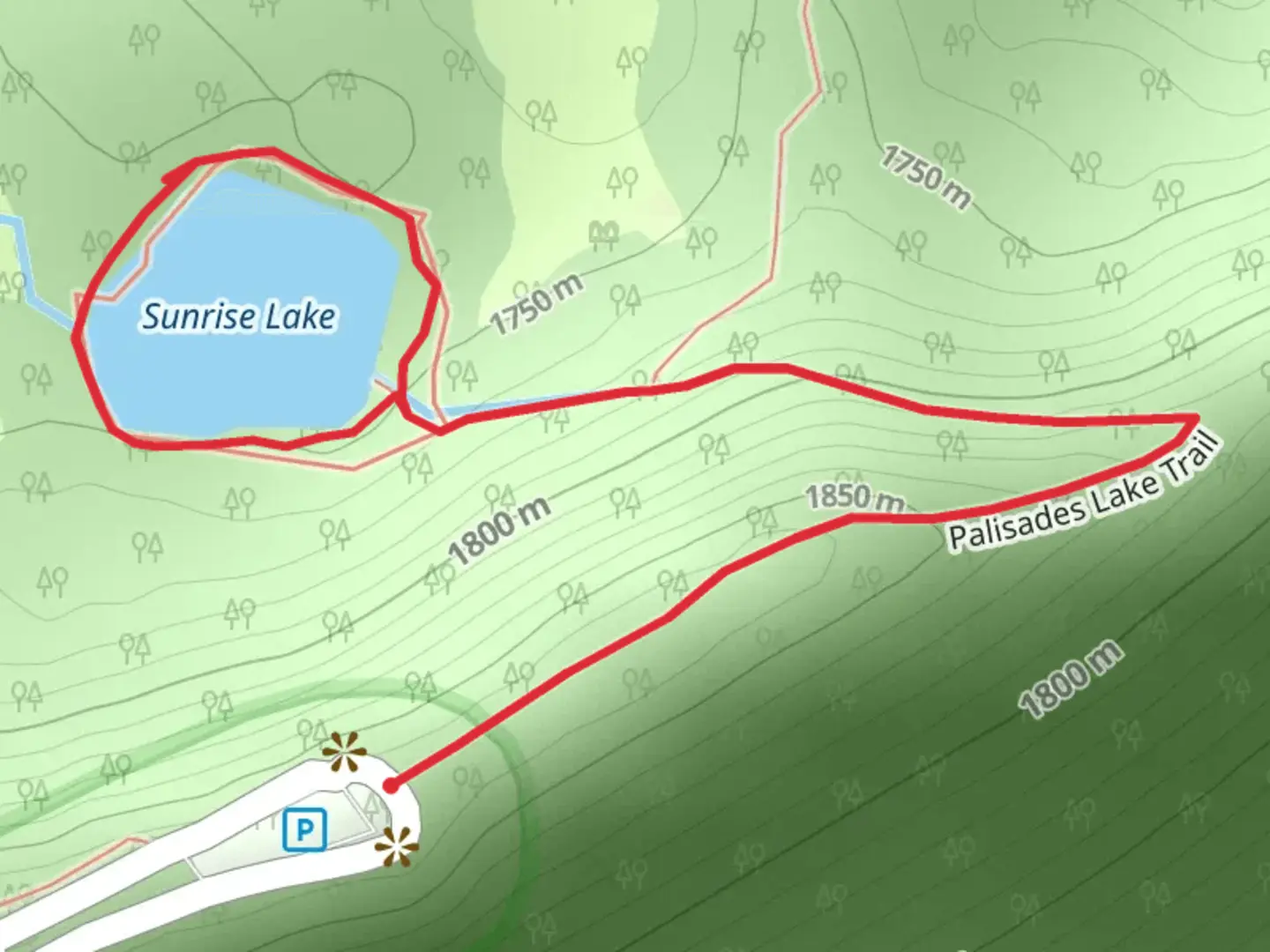 An image depicting the trail Sunrise Lake Loop and its surrounding area.