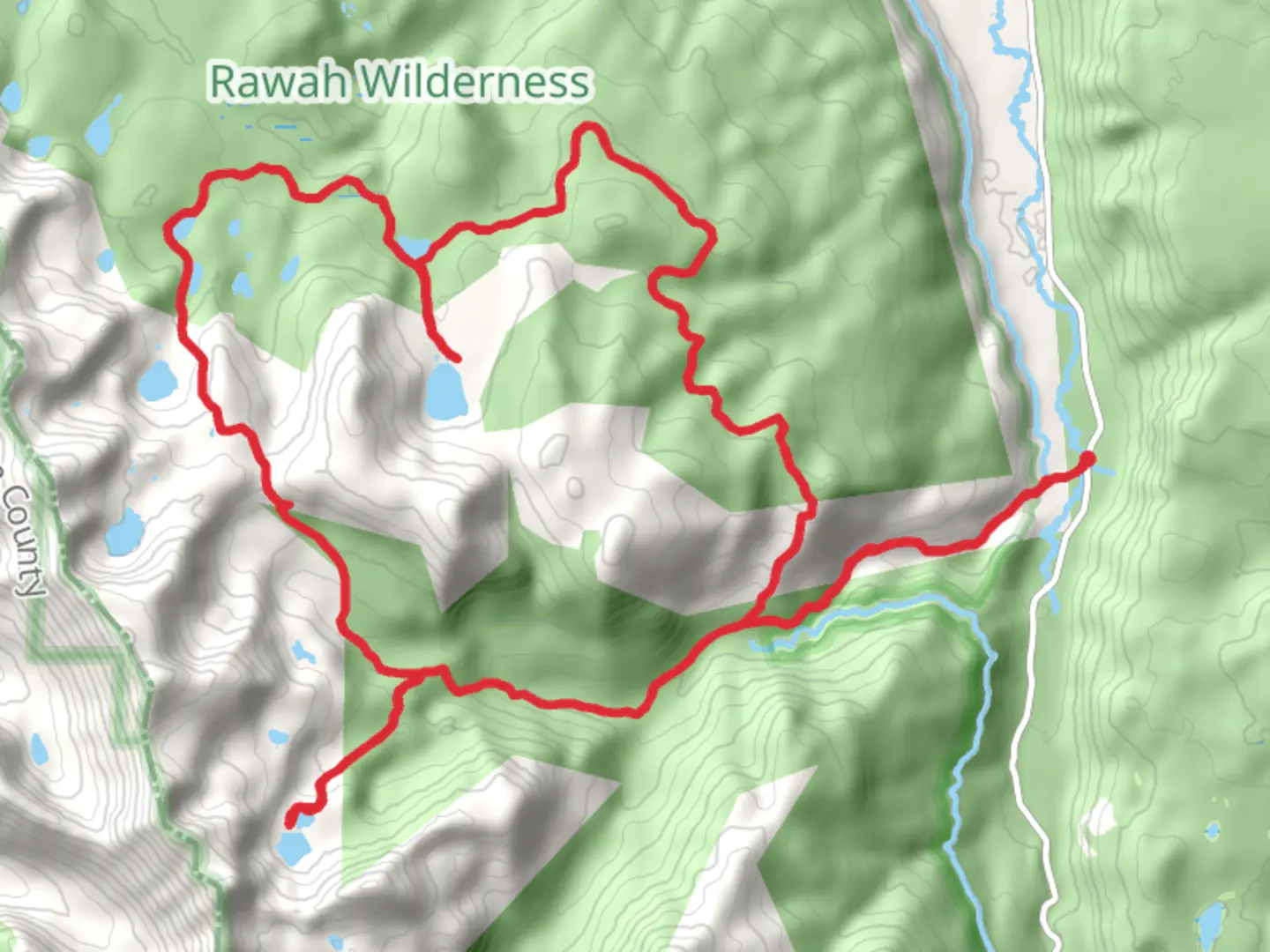 An image depicting the trail Camp Lake, Upper Camp Lake, Rawah Lake, Twin Crater Lakes Loop via West Branch Trail and its surrounding area.