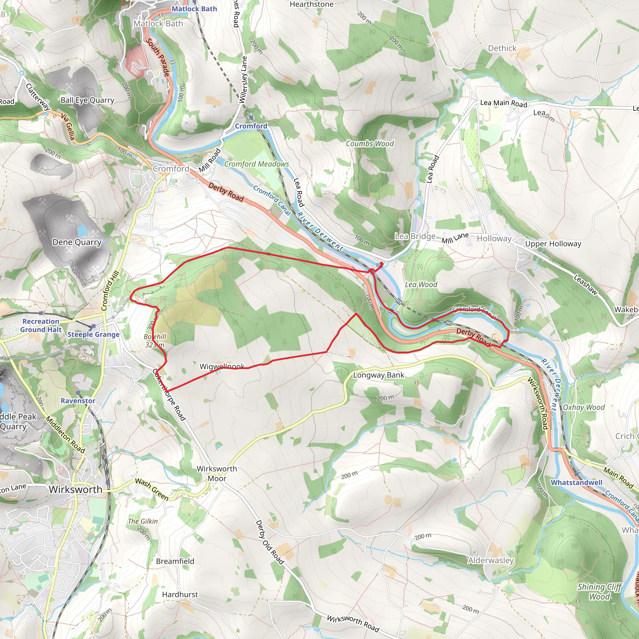Cromford Canal and Black Rocks from High Peak Junction mobile static map