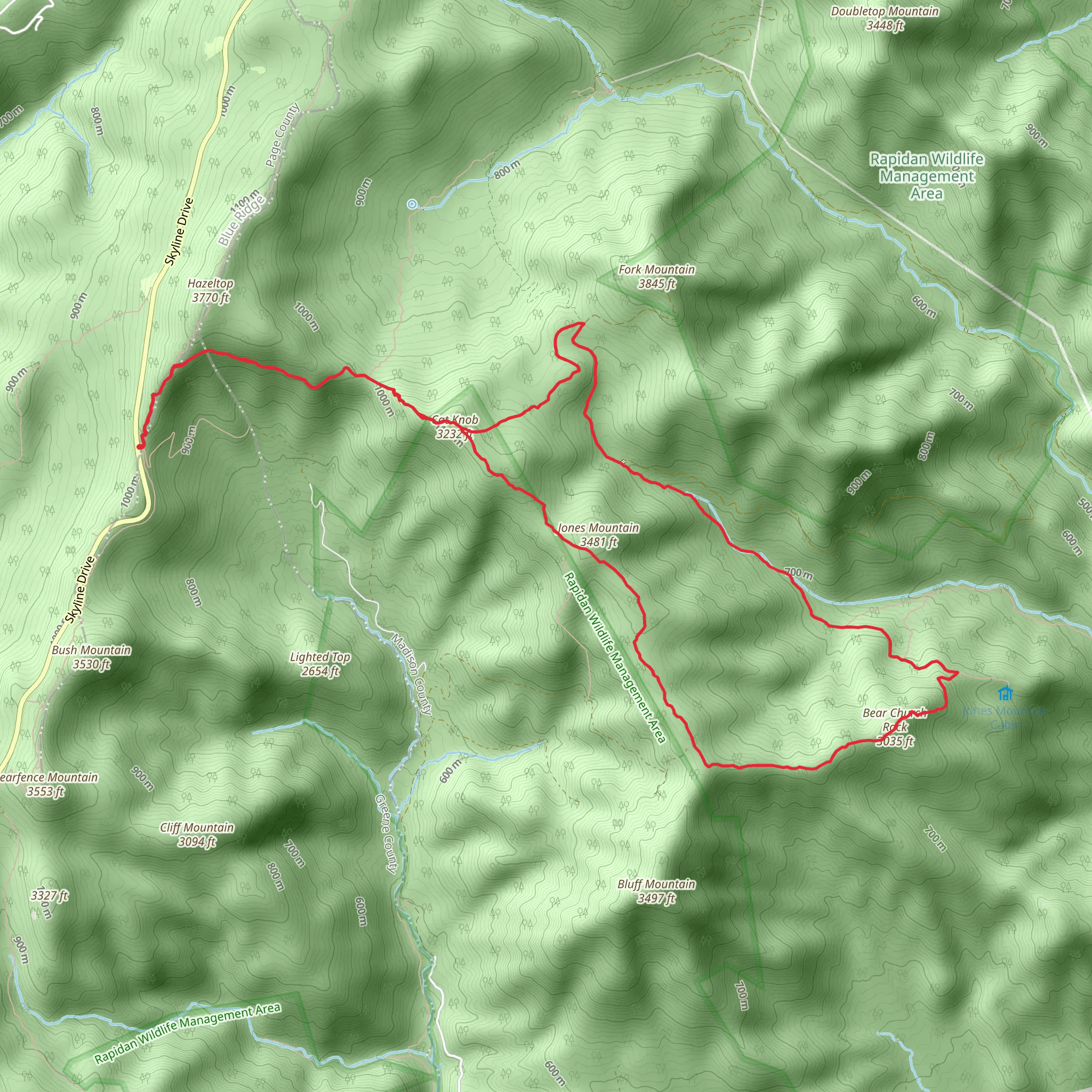Cat Knob, Bear Church Rock and Jones Mountain Loop Trail mobile static map