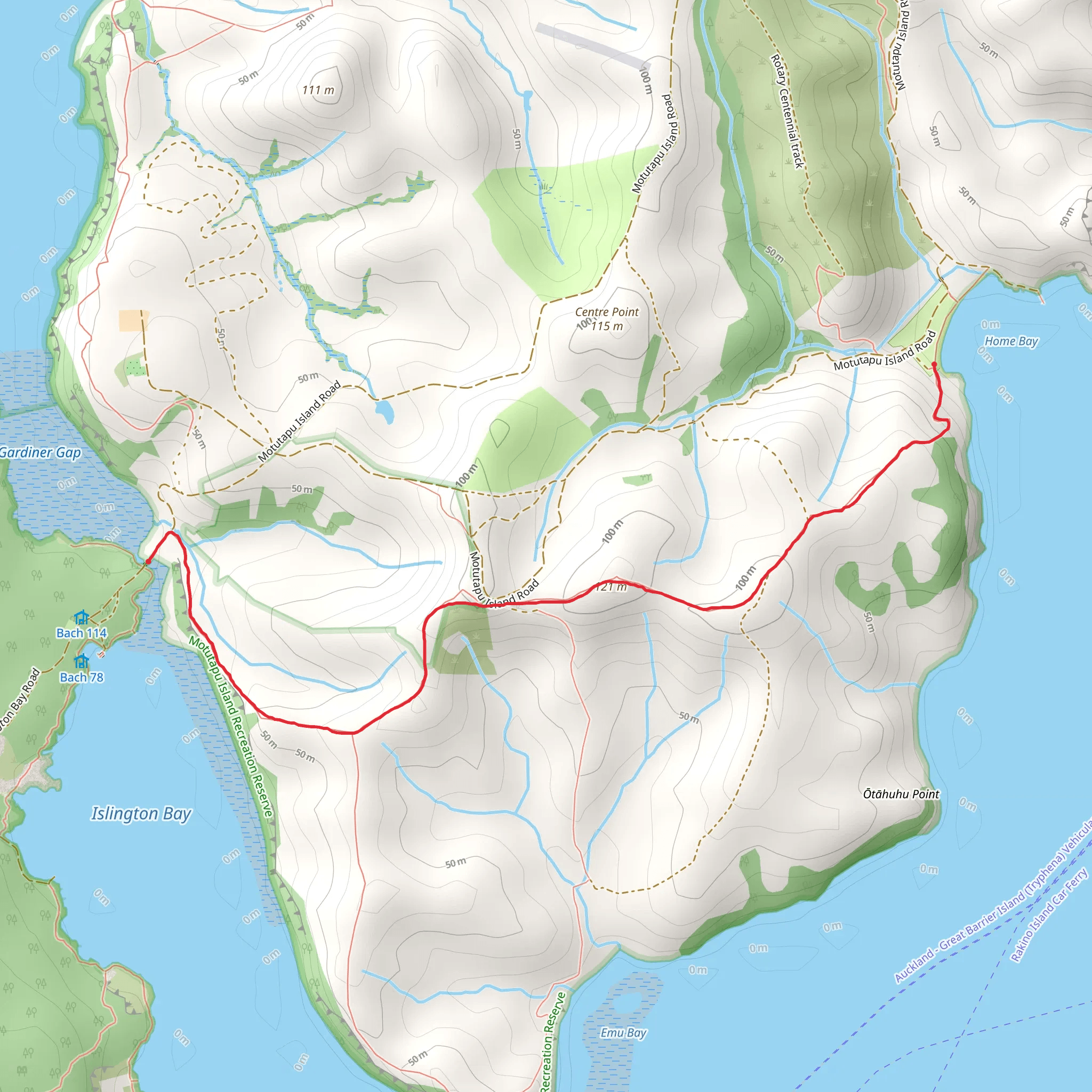 Motutapu Walkway - Home Bay to Islington Bay Wharf mobile static map