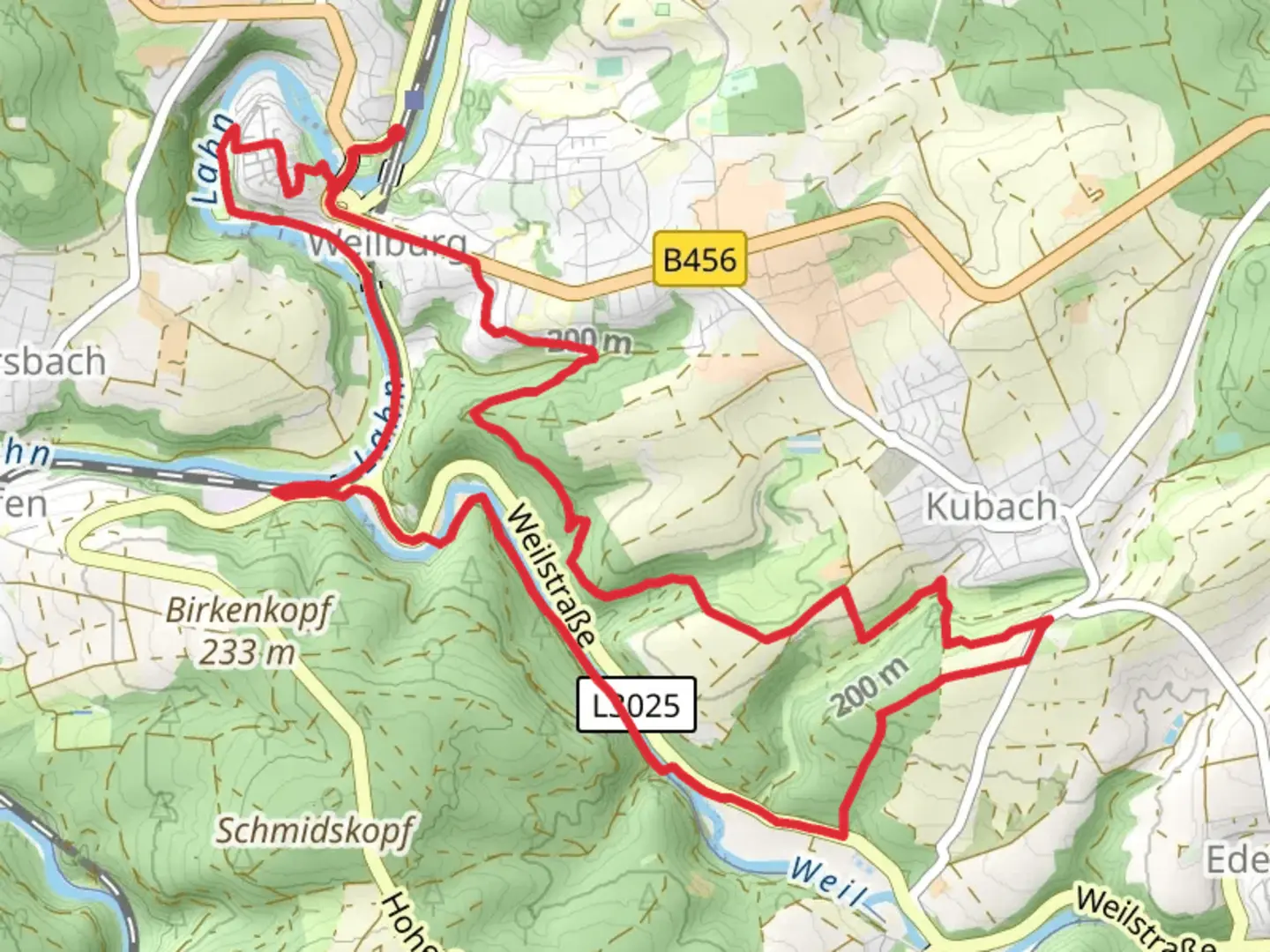 An image depicting the trail Well and Lahn via Taunus Schinderhannespfad and its surrounding area.