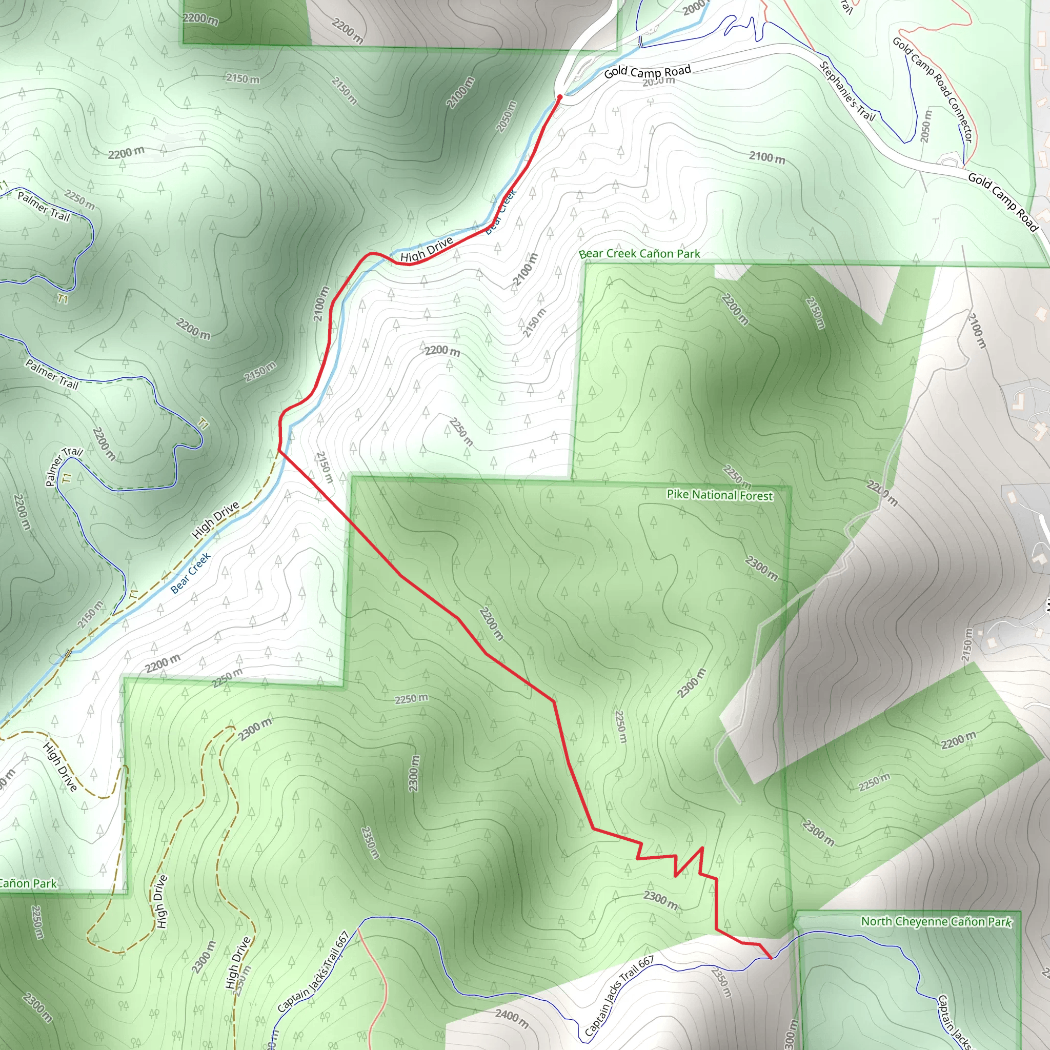 Captain Jack's Ridge via Bear Creek mobile static map