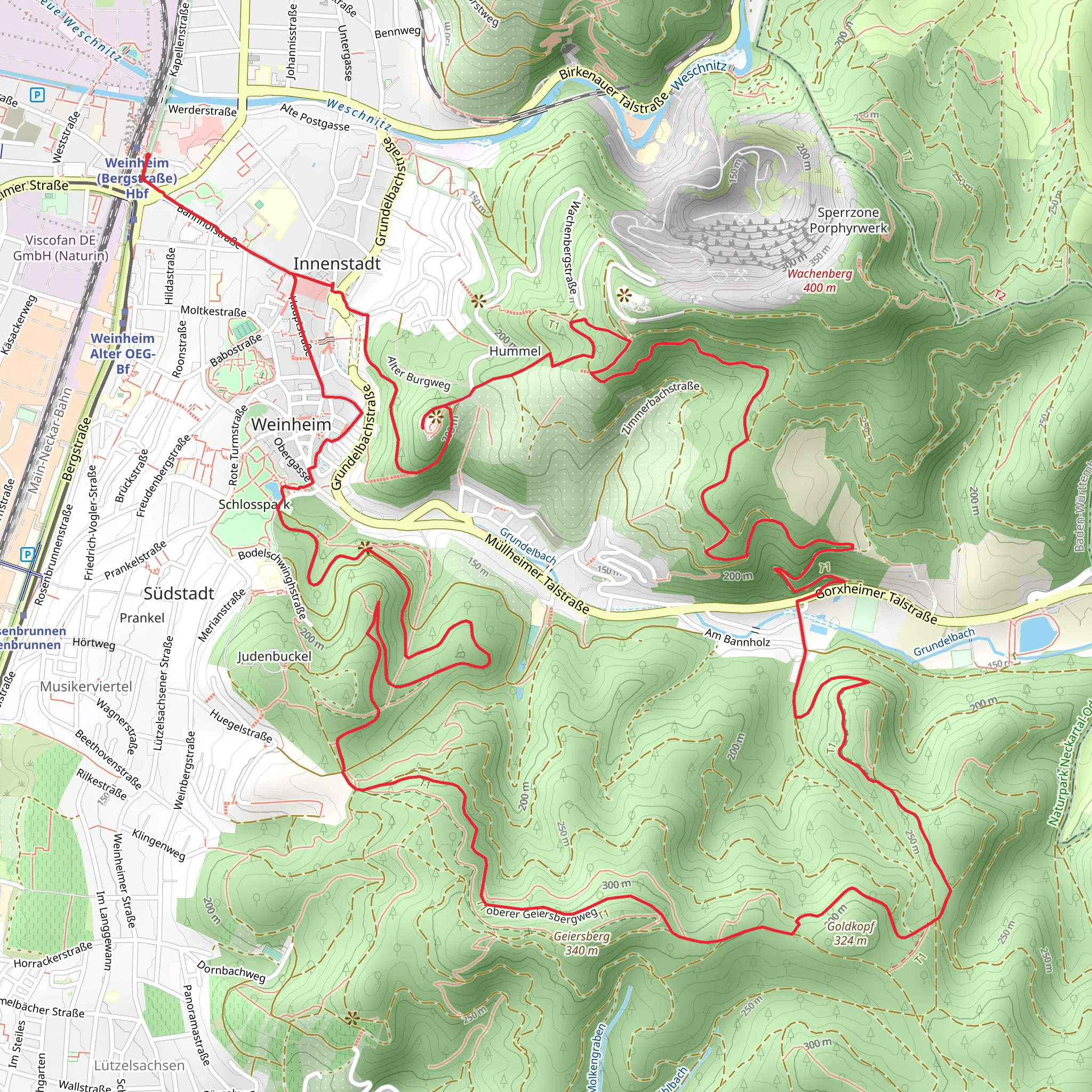 Odenwalk and Burgensteig Bergstrasse Loop mobile static map