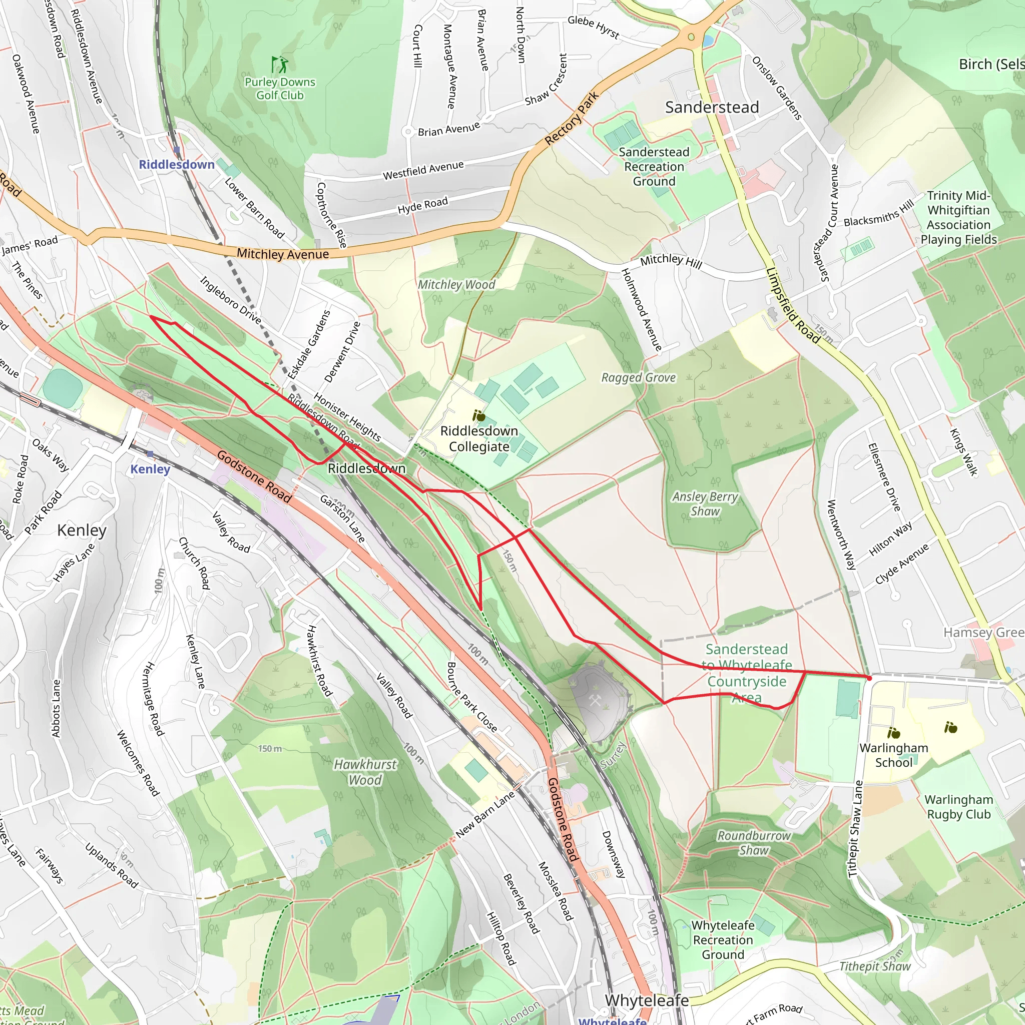Sanderstead to Whyteleafe Countryside Area Walk mobile static map