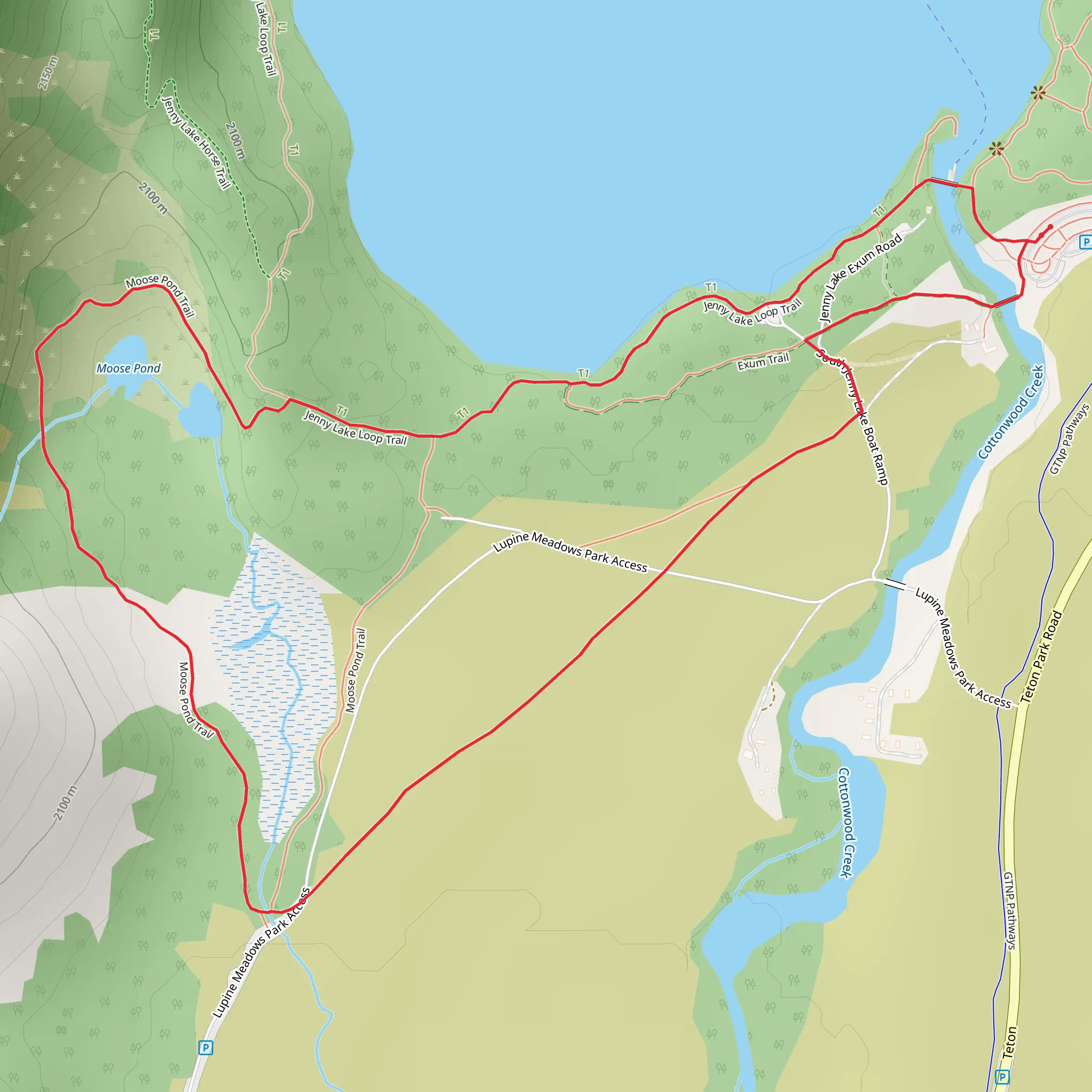 Moose Pond Trail and Jenny Lake Loop Trail mobile static map