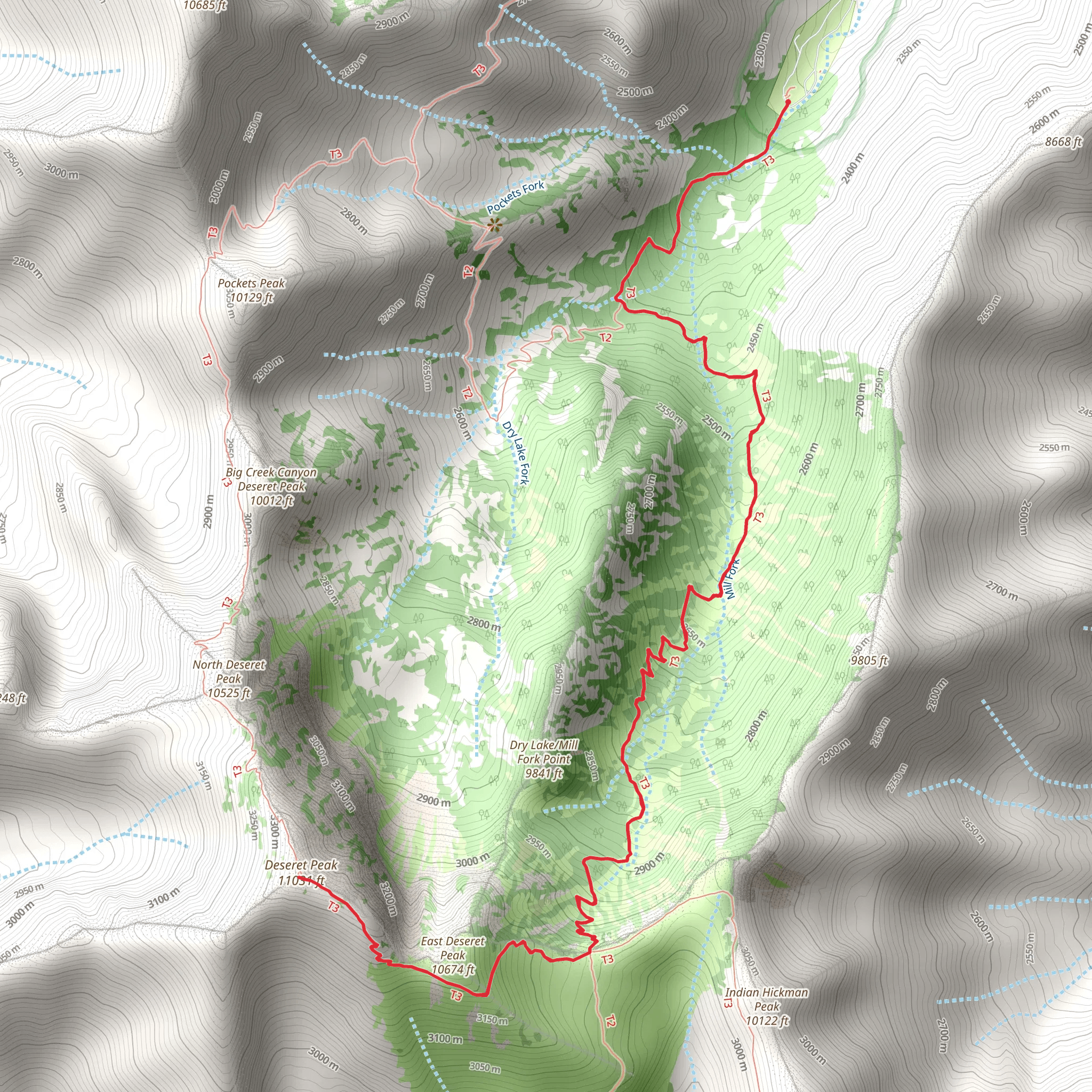 Deseret Peak via Mill Fork Canyon Trail mobile static map