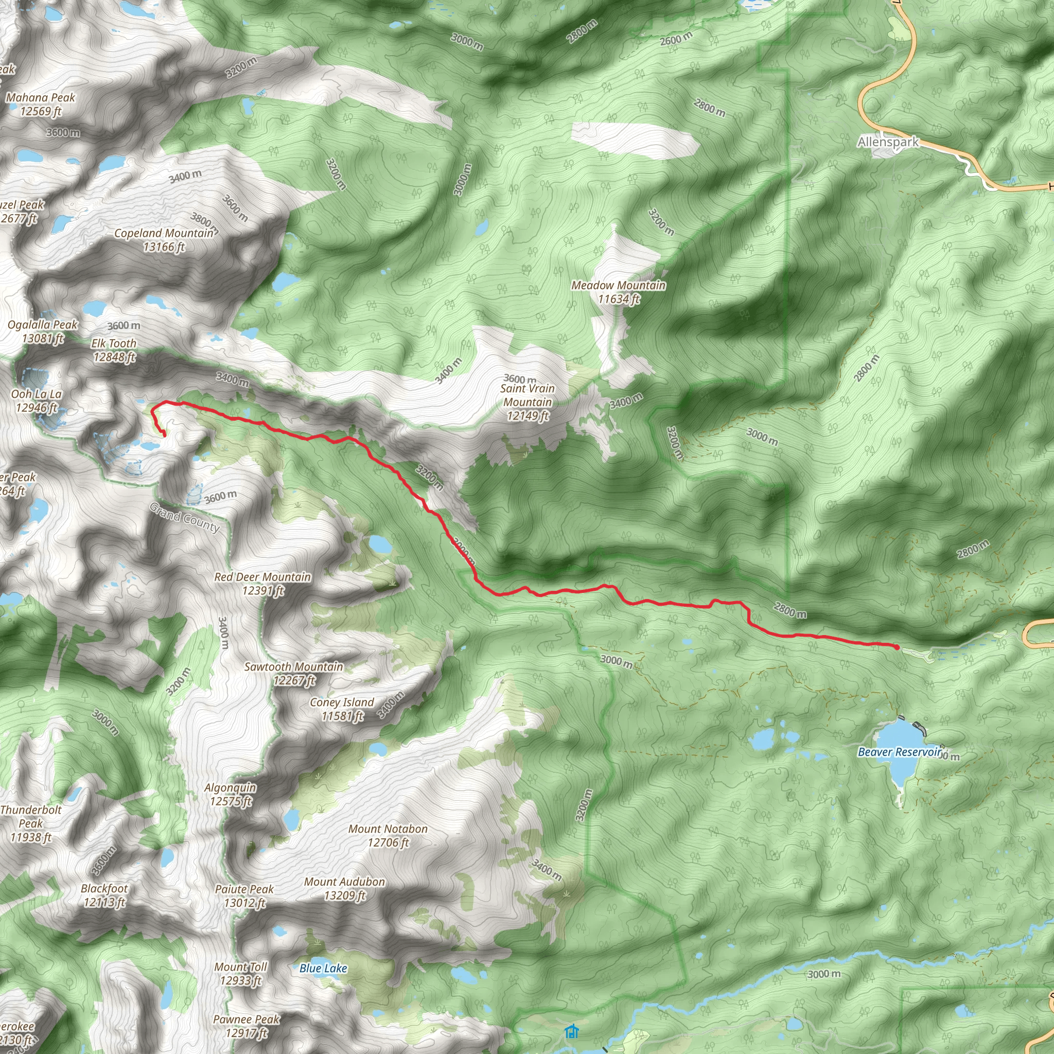 St Vrain Glacier Trail mobile static map