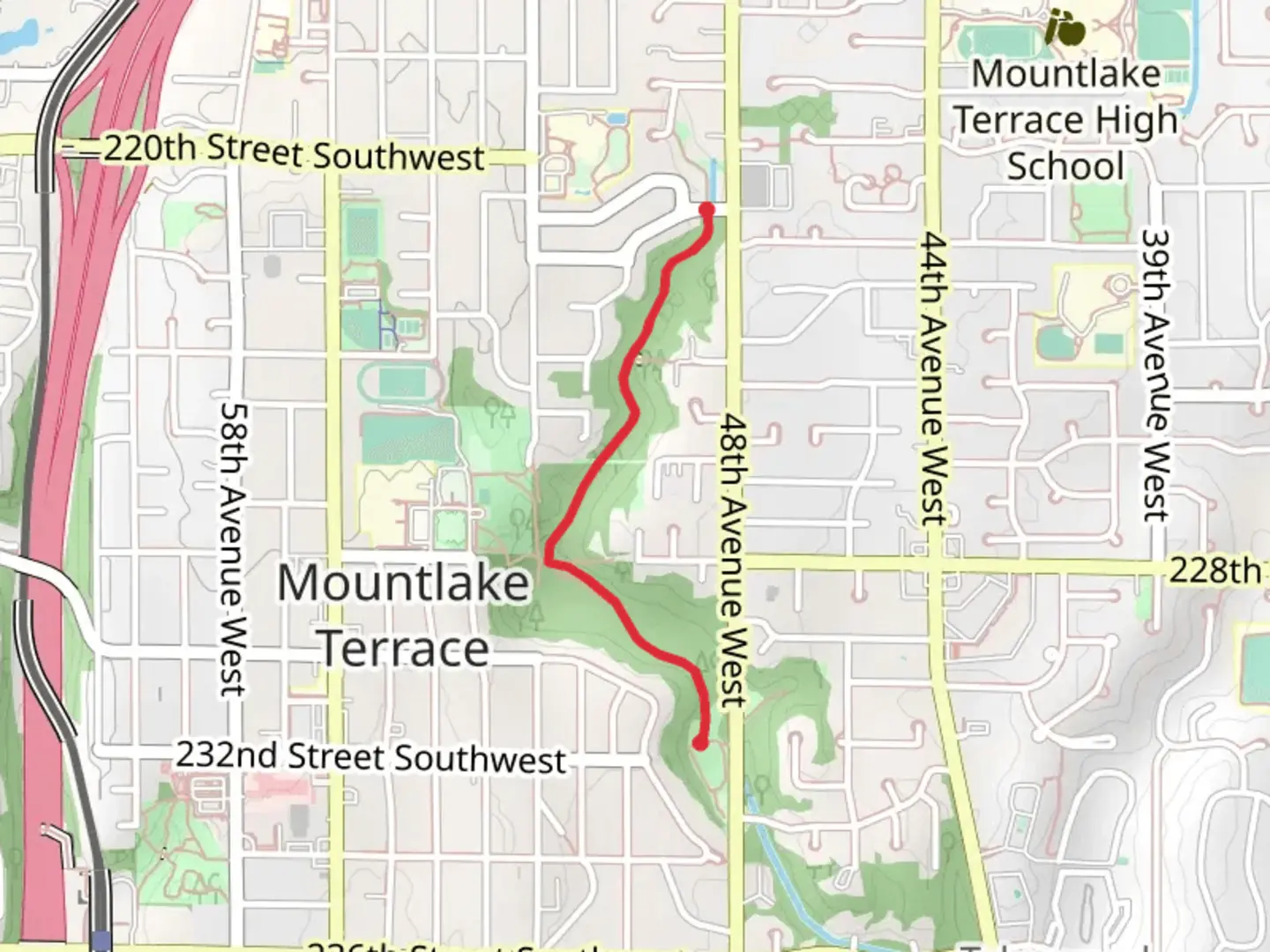 An image depicting the trail Lyon Creek Walk - 221st Street Southwest and its surrounding area.