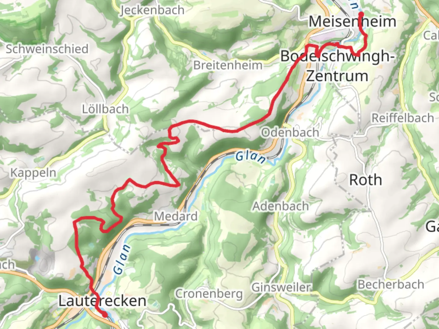 An image depicting the trail Meisenhein to Lautercken Walk and its surrounding area.