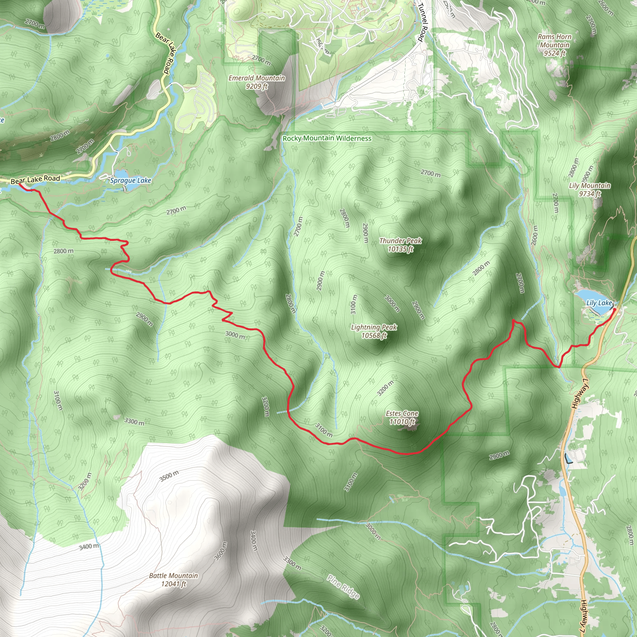 Storm Pass Trail from Lily Lake mobile static map