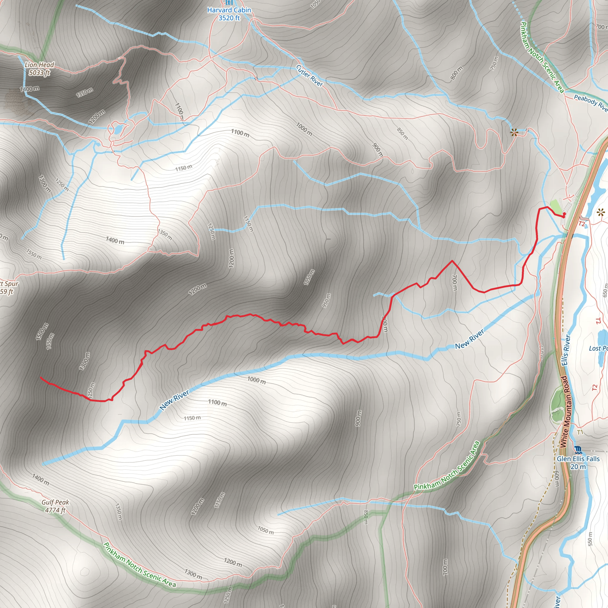 Gulf of Slides Trail from Pinkham Notch mobile static map