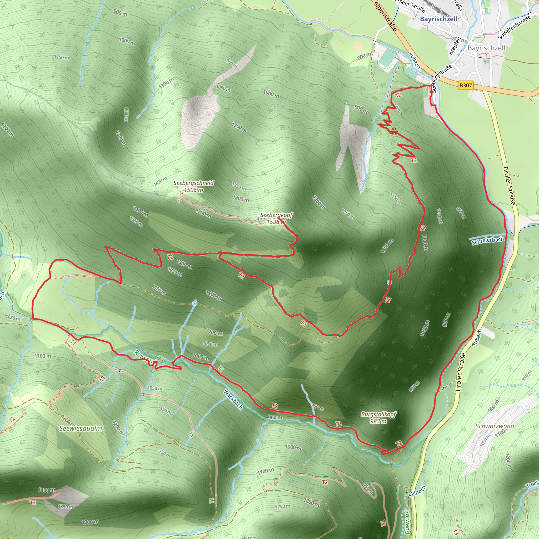 Seebergkopf Peak Loop via Bayrischzell Höhenweg mobile static map