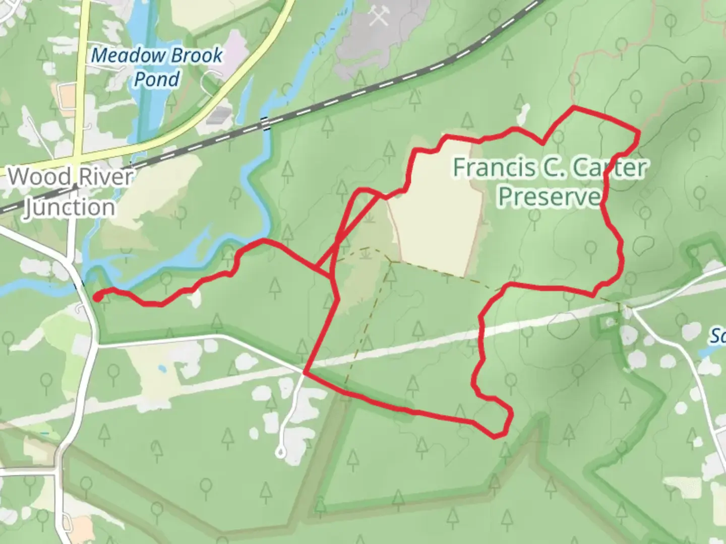 An image depicting the trail River Trail and Narragansett Loop Trail and its surrounding area.