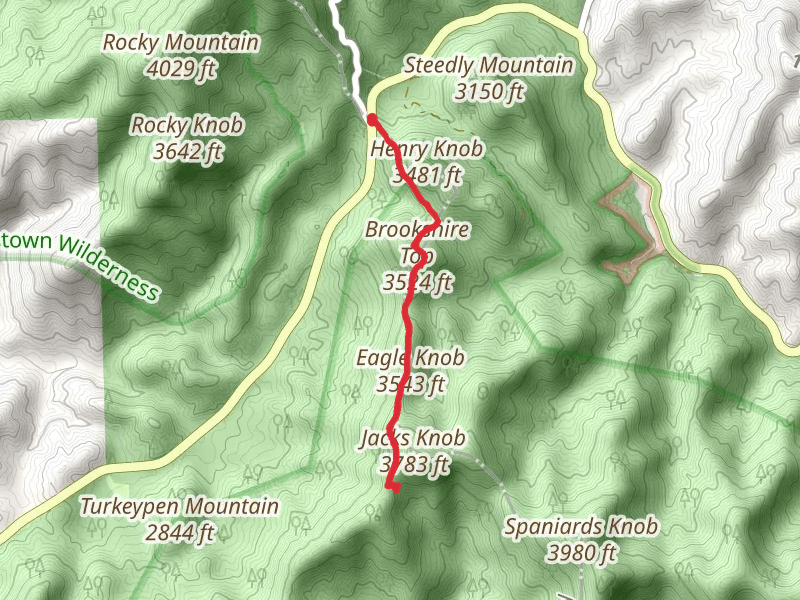 Brookshire Top and Henry Knob via Jacks KnobOut and Back mobile static map