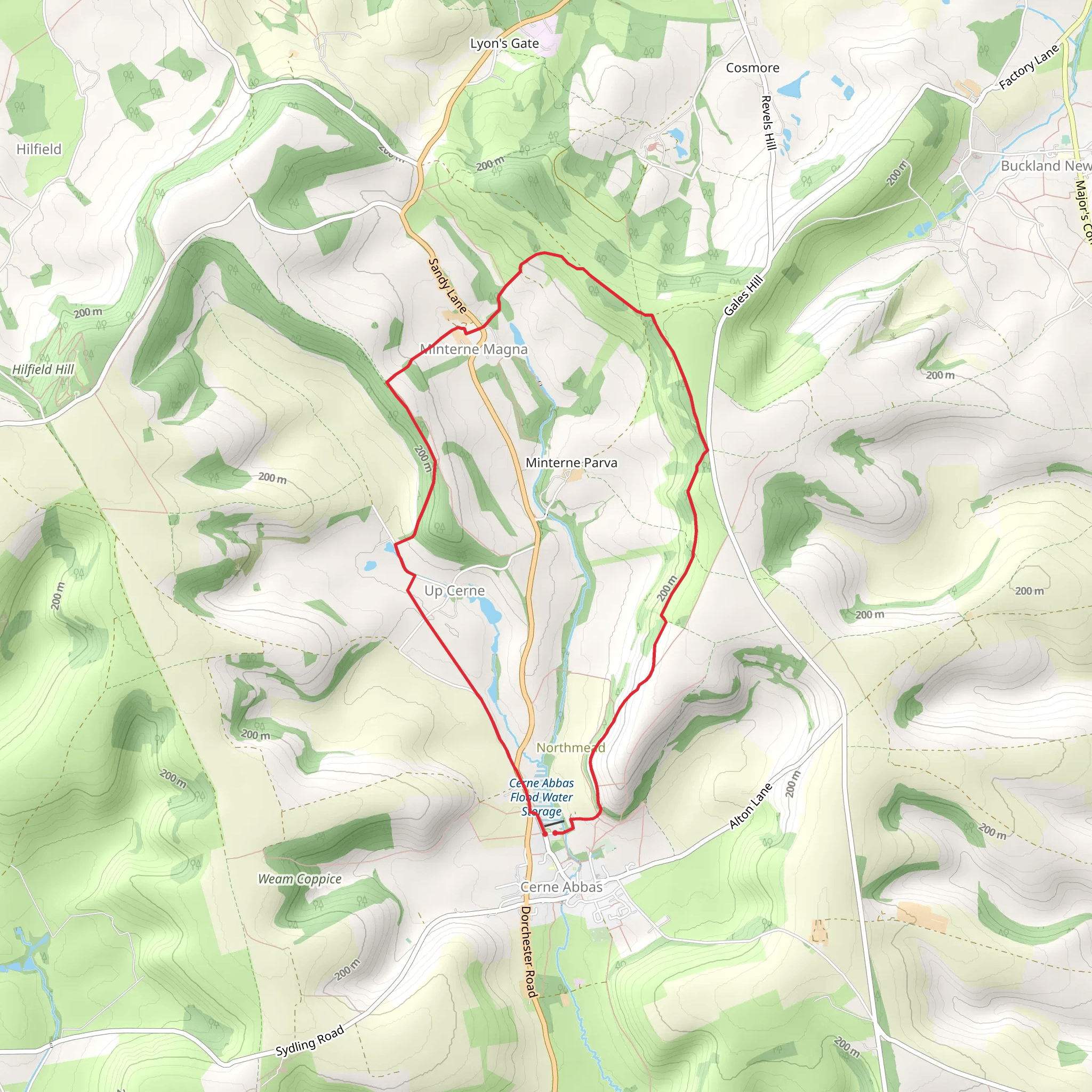 Cerne Abbas and Minterne Magna Loop mobile static map