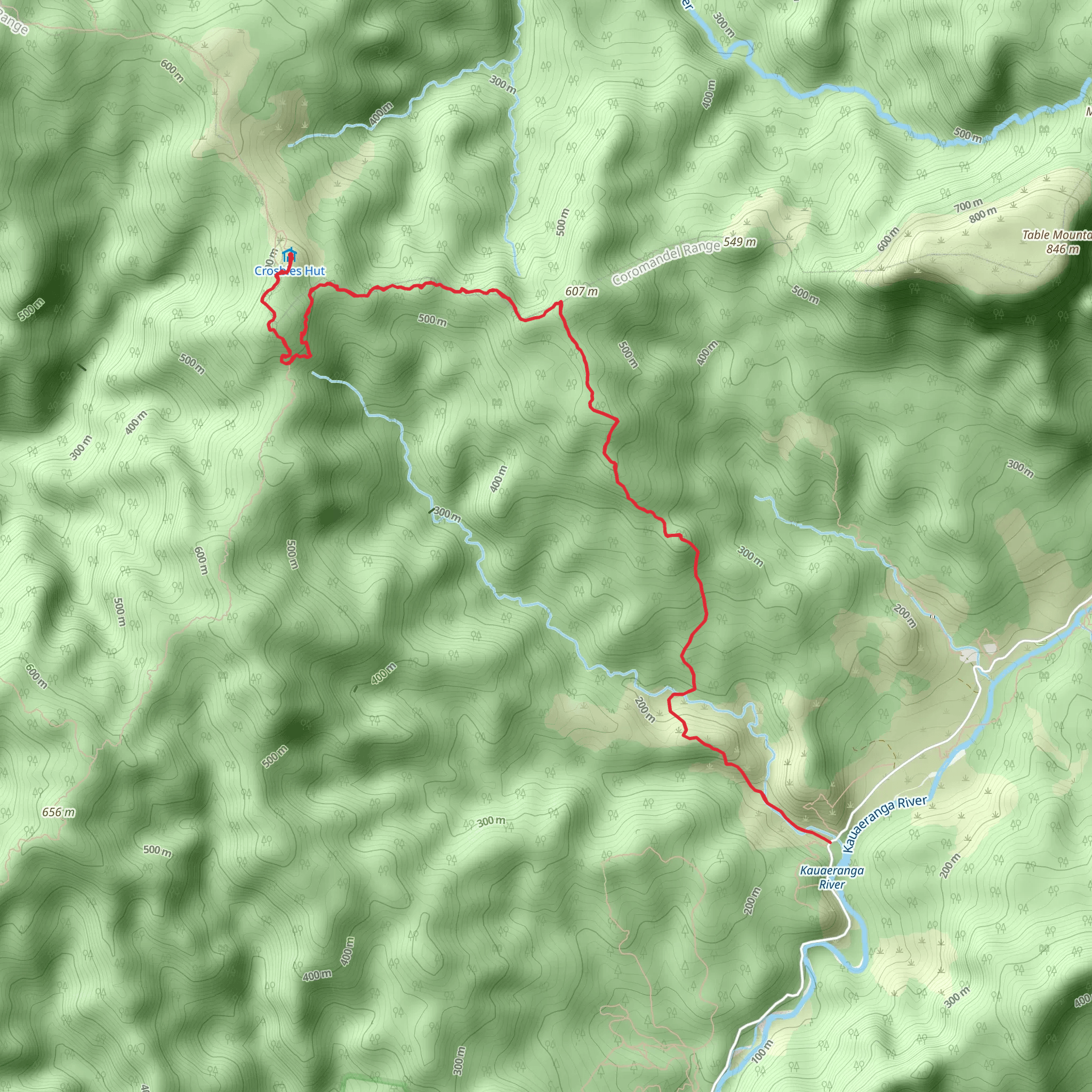 Whangaiterenga to Crosbies Hut Track mobile static map
