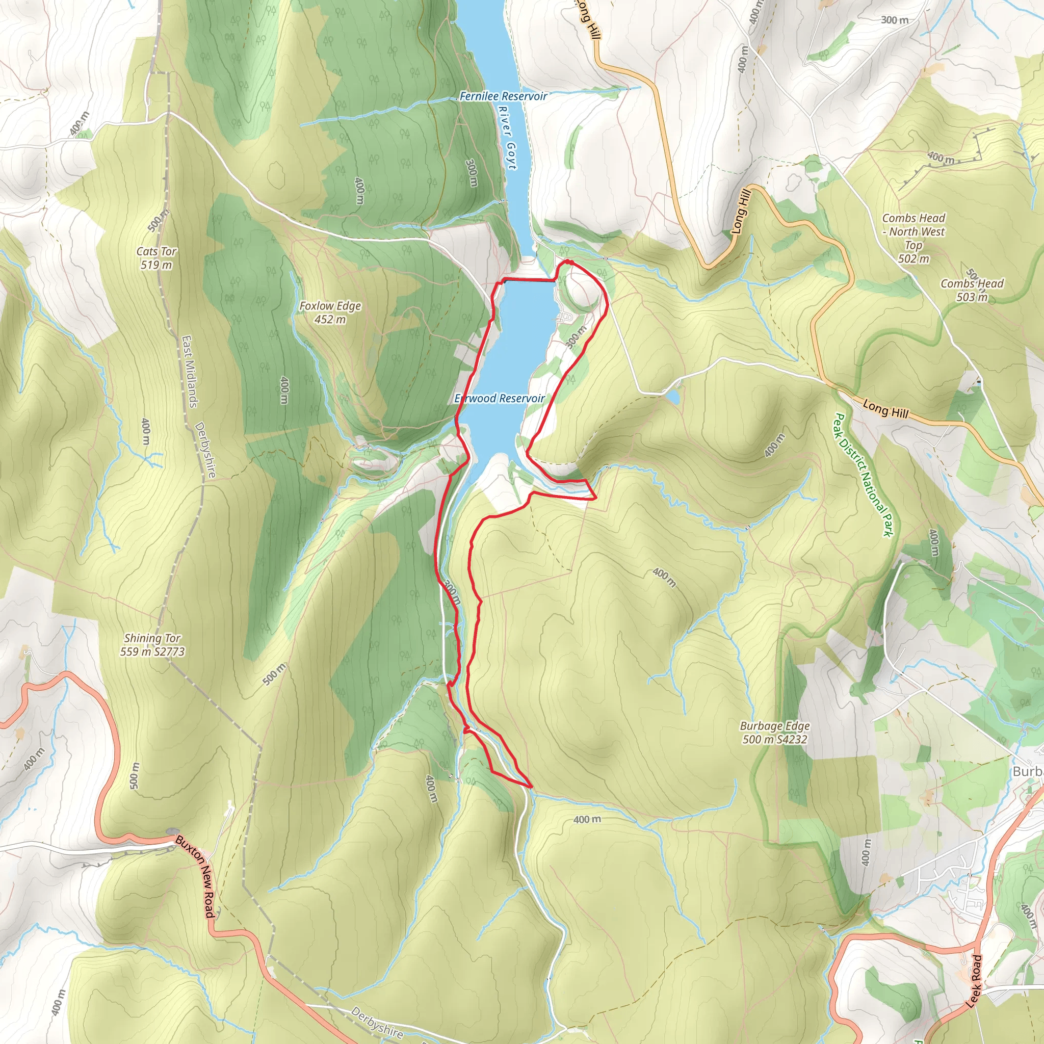 Errwood Reservoir and Goytsclough Quarry mobile static map