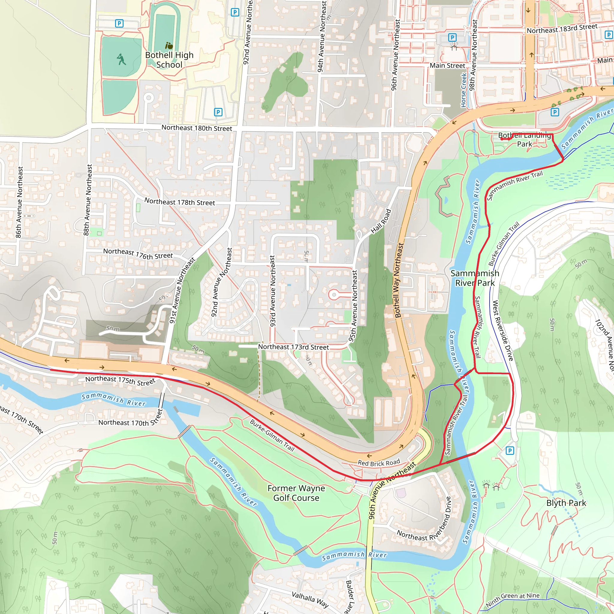 Sammamish River Trail and Burke Gilman Trail mobile static map