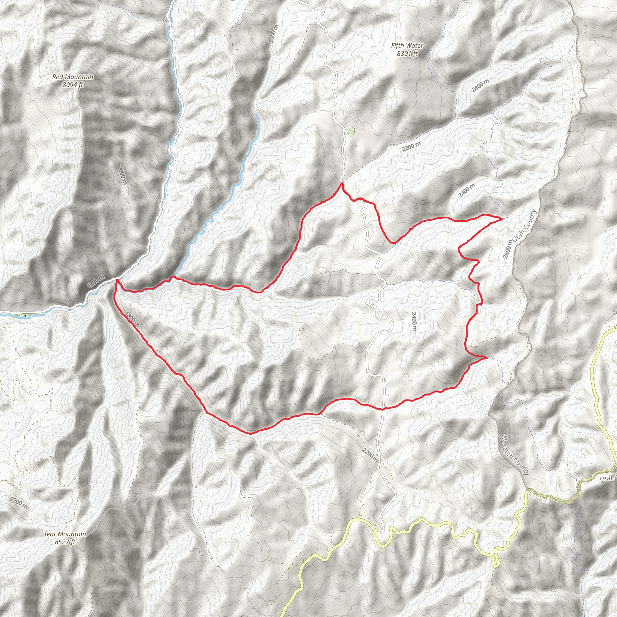 Cottonwood Canyon and Fifth Water Creek Loop mobile static map