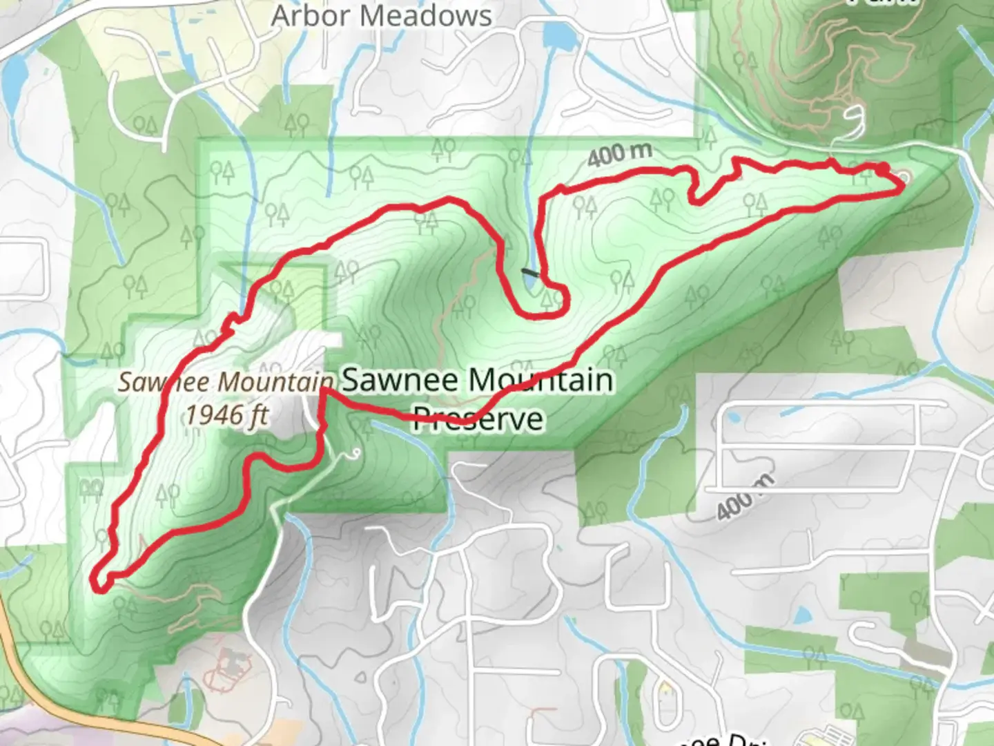 An image depicting the trail Hilltop, Mountainside and Ridgeline Loop Trail and its surrounding area.