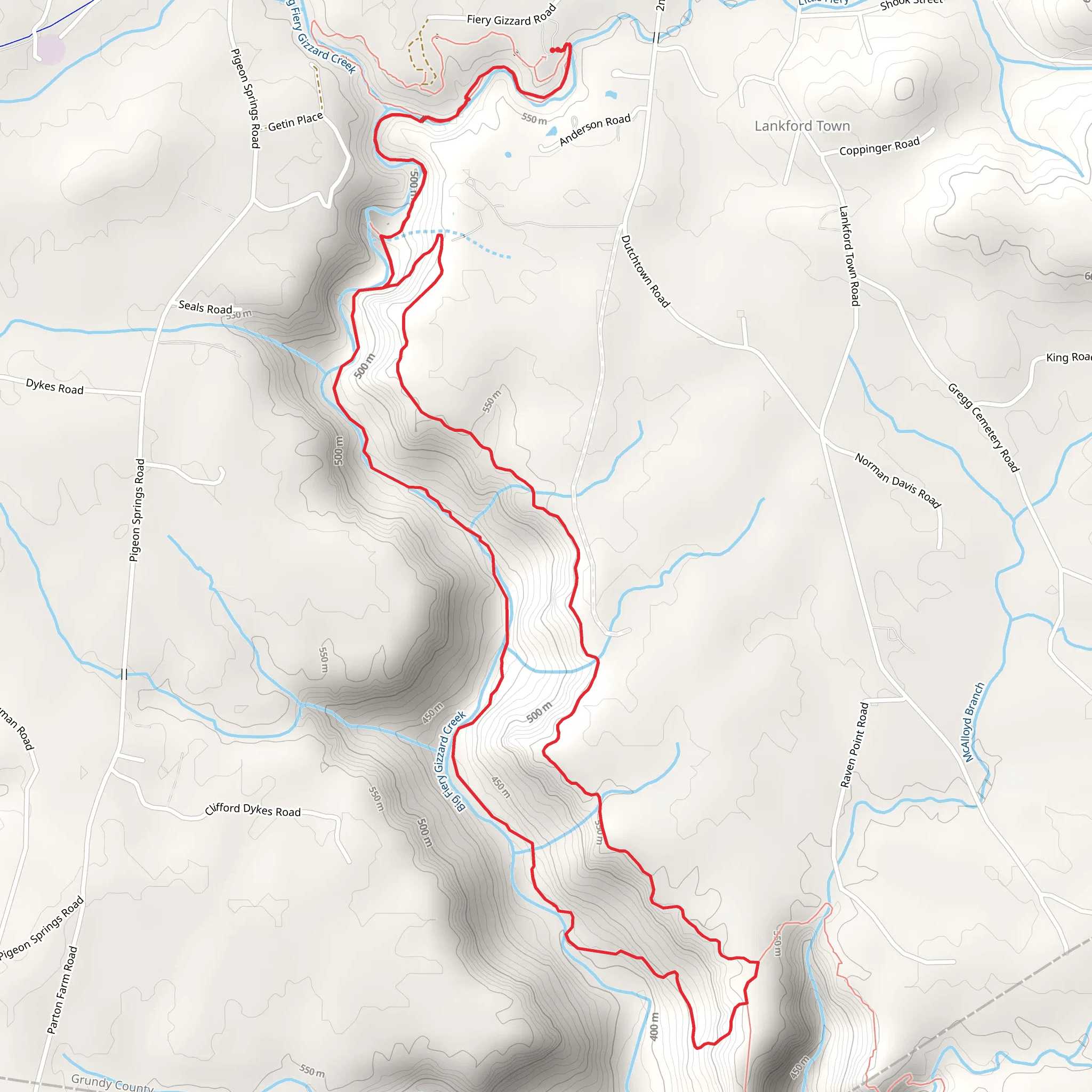 Fiery Gizzard and Dog Hole Loop Trail mobile static map