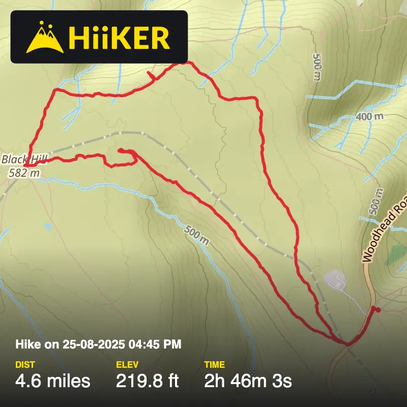 A map preview of the recording Hike on 25-08-2025 04:45 PM.