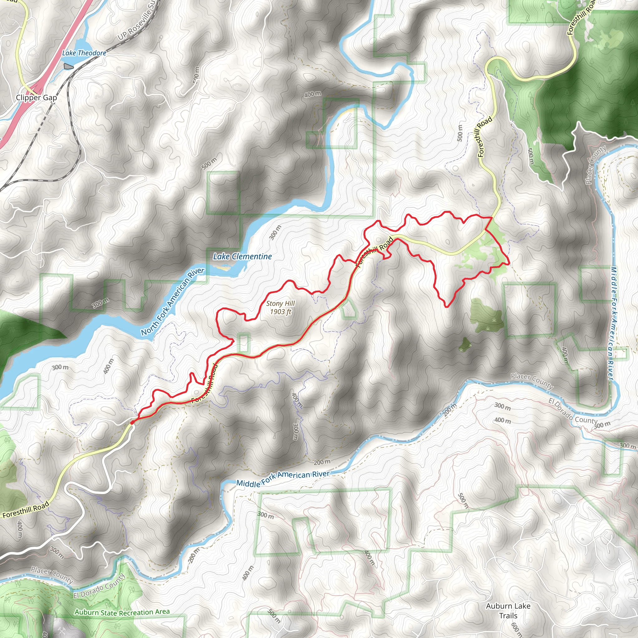 Foresthill Divide and Connector Loop Trail mobile static map