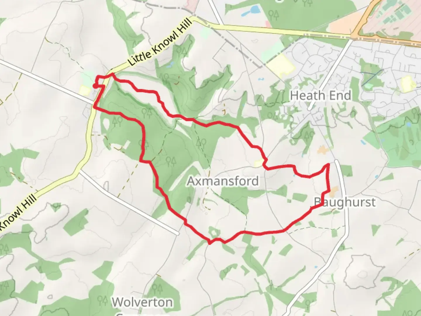 An image depicting the trail Ashford Hill NNR, Smithleys Copse and Great Haughurst Copse Loop and its surrounding area.
