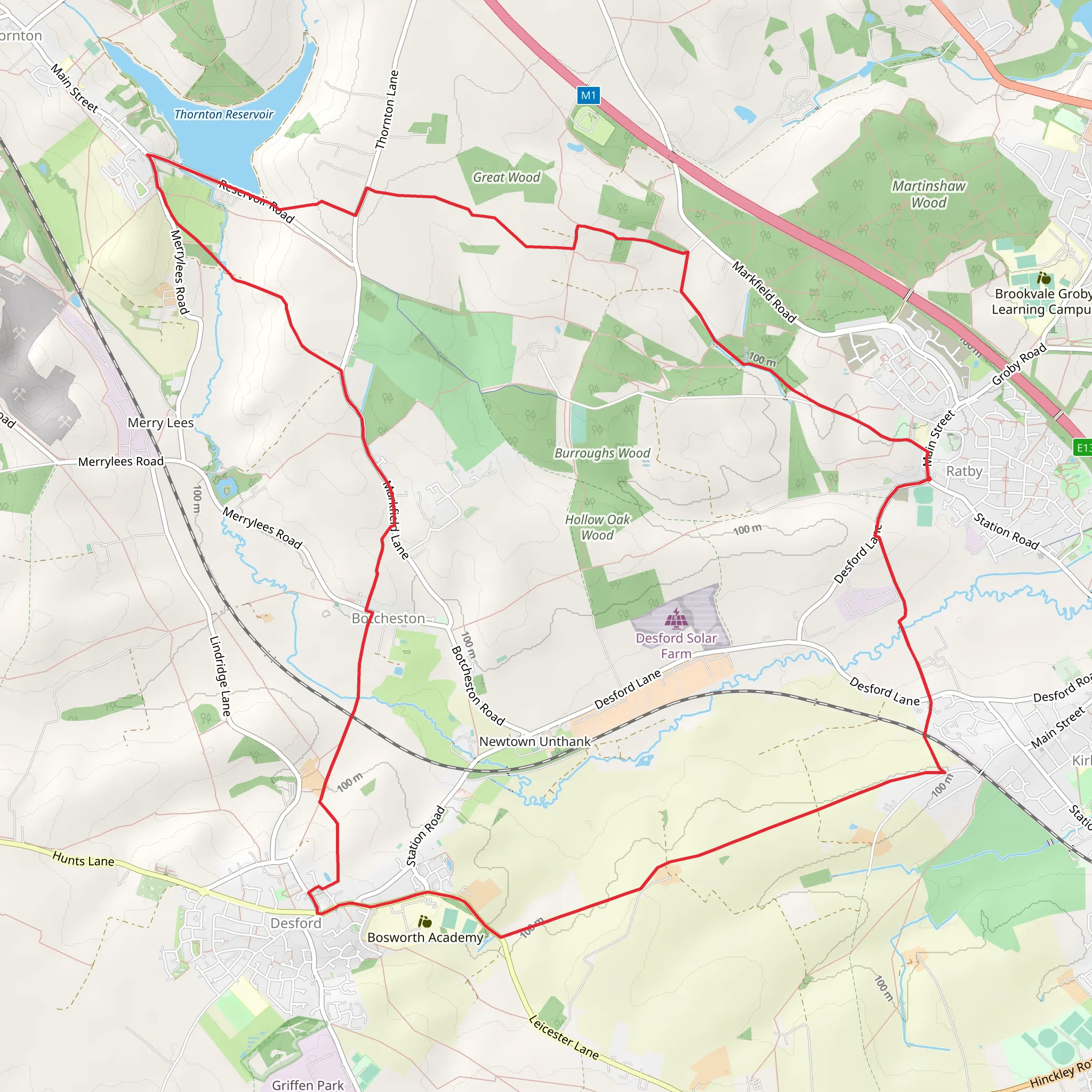 Desford - Botcheston and Thornton - Reservoir from Ratby mobile static map