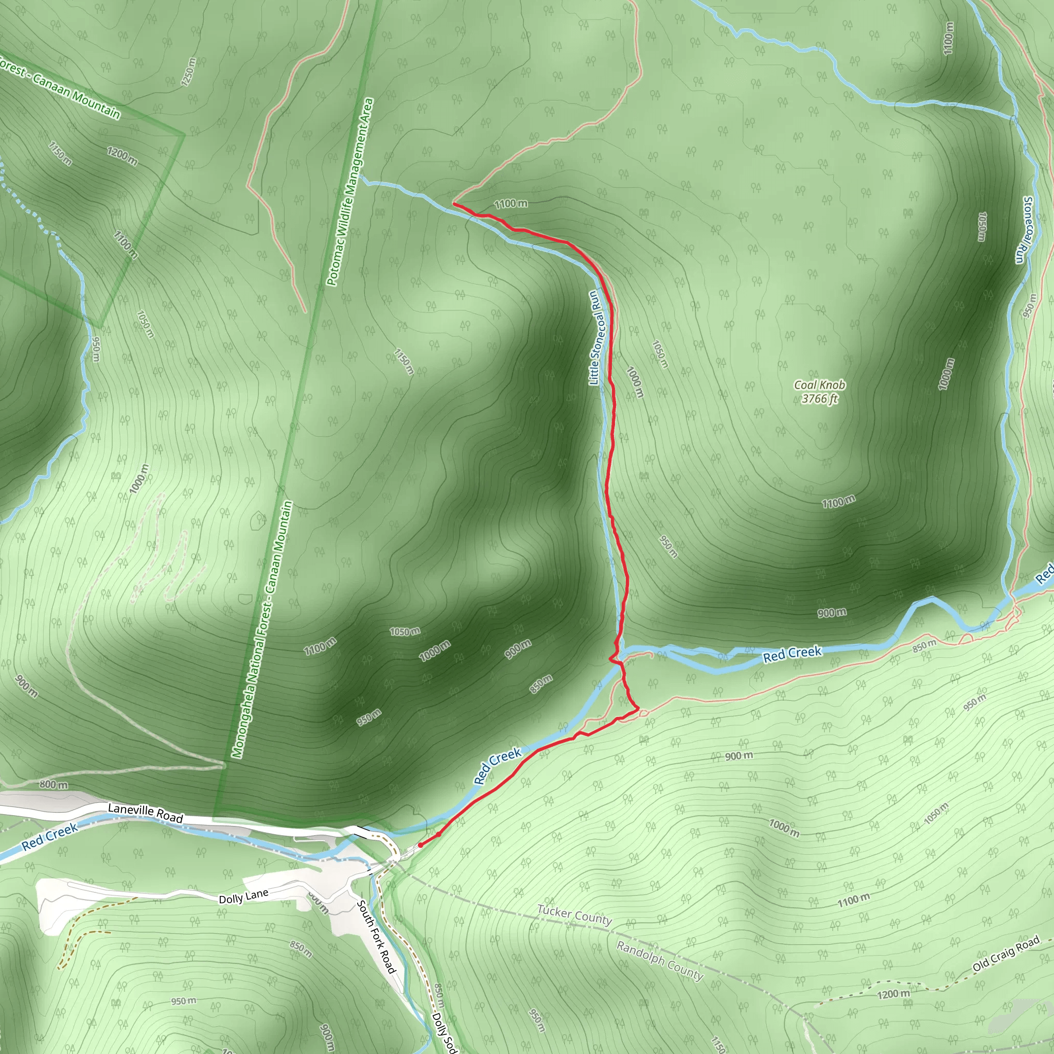 Little Stonecoal Trail via Red Creek Trail mobile static map
