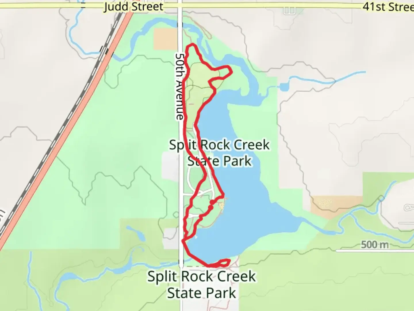 An image depicting the trail Split Rock Reservoir Shore Loop and its surrounding area.