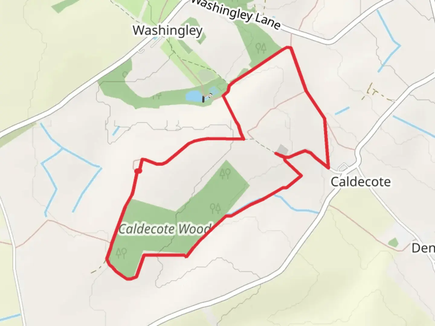 An image depicting the trail Caldecote Wood Loop and its surrounding area.