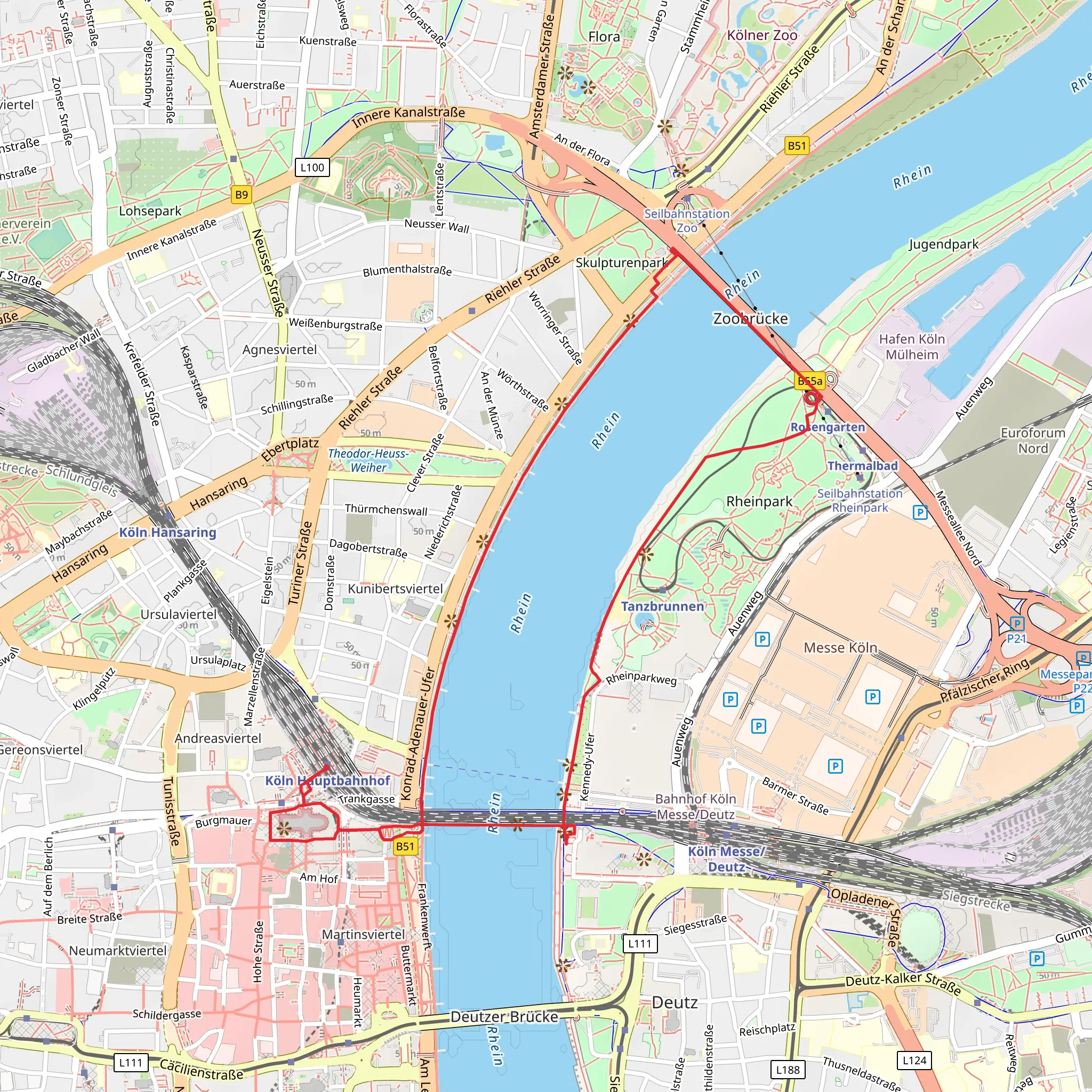 Rhein viaJakobs-Pilgerweg Beyenburg-Koeln and Trankgassenwerft Loop mobile static map