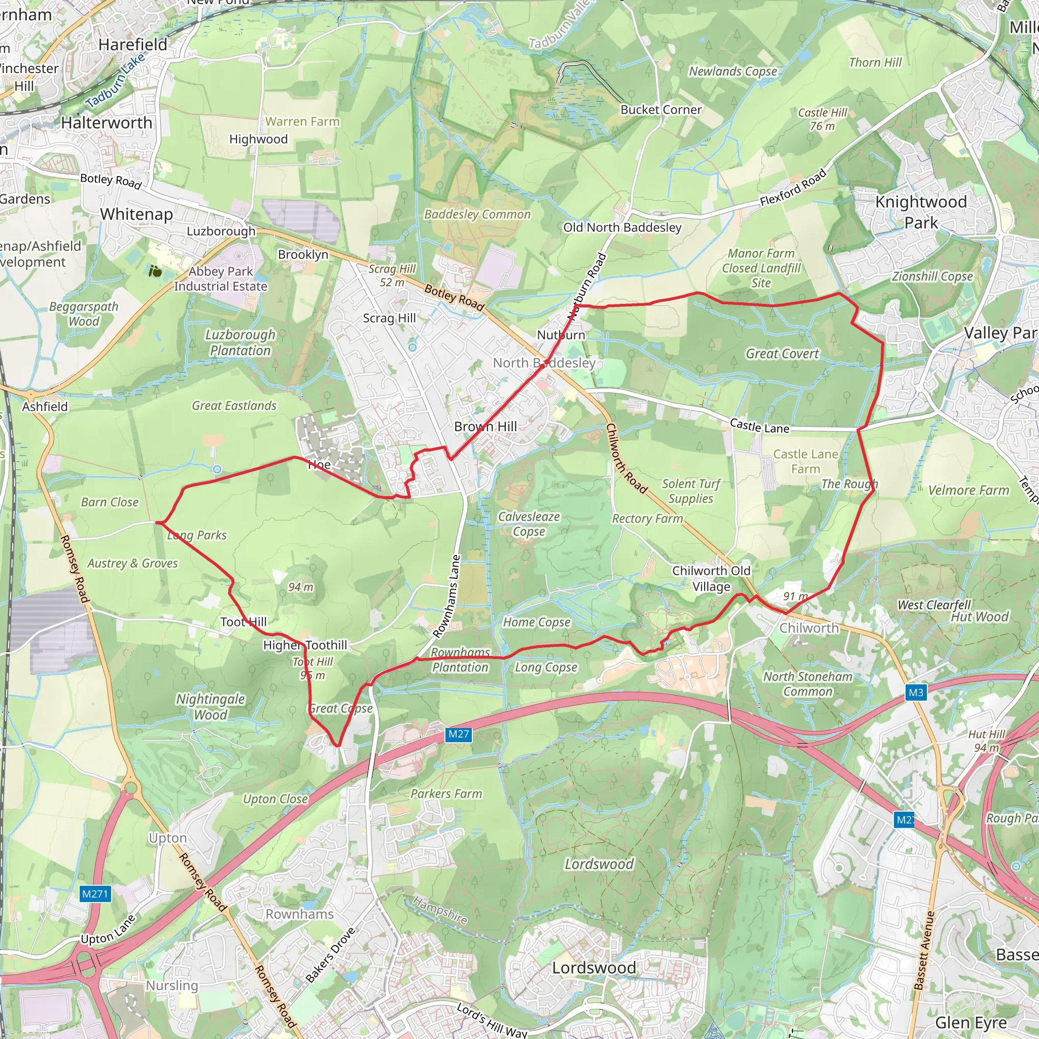 Nursling and Rownhams Country Park and Great Covert Loop mobile static map
