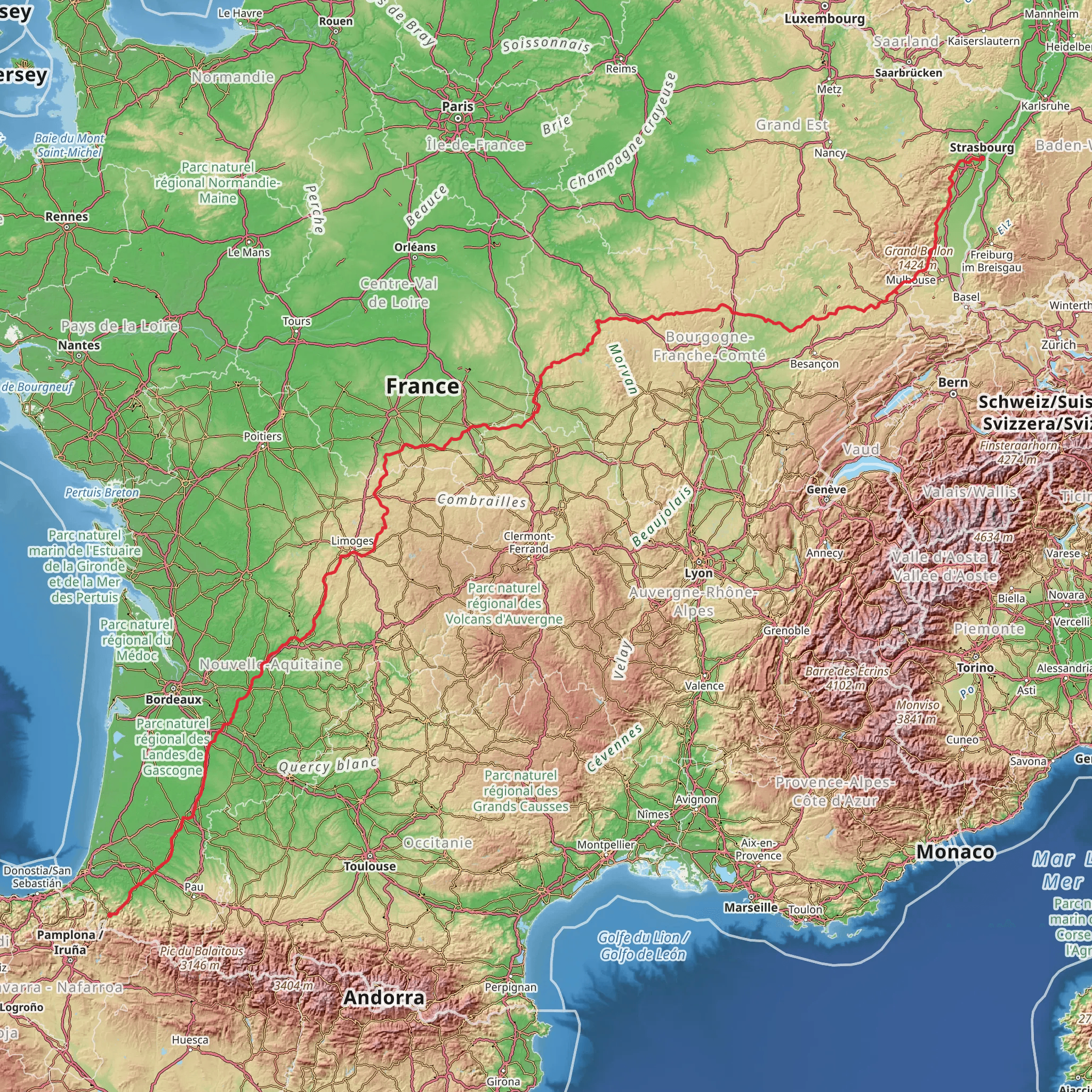 Camino Strasbourg-Saint Jean Pied de Port via Vézelay mobile static map