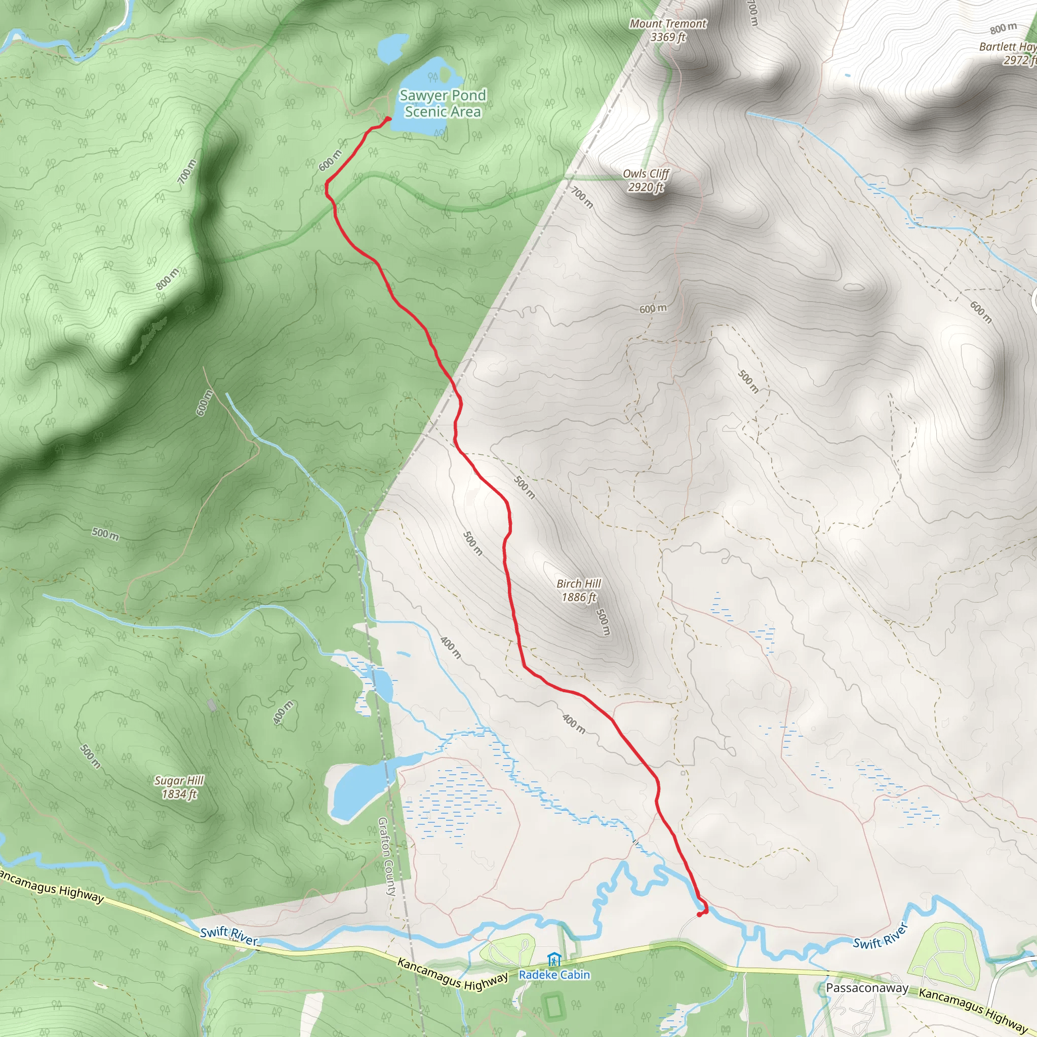 Sawyer Pond Trail Out and Back mobile static map