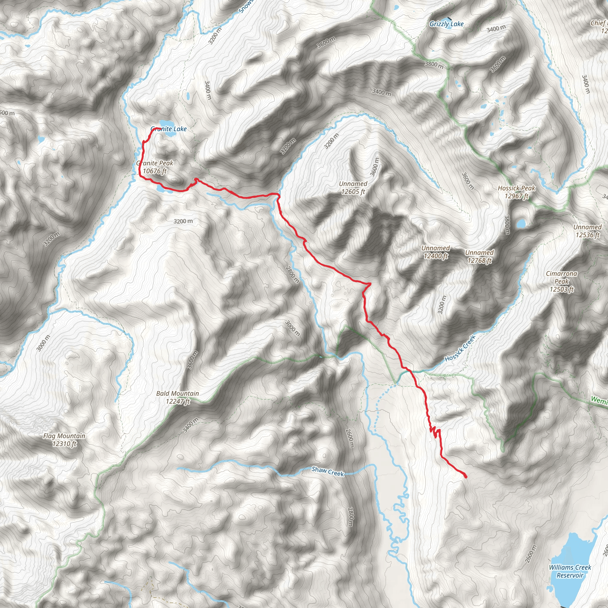 Granite, Divide Lakes and Granite Peak via Weminuche Trail mobile static map