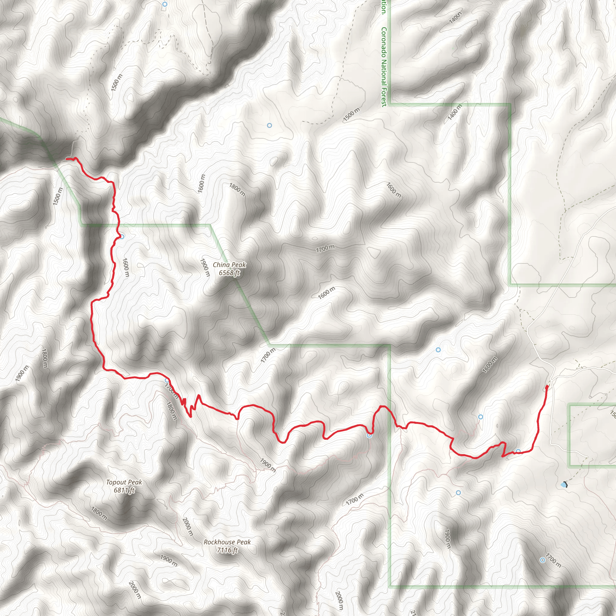 Sycamore Trail via East Divide Trail mobile static map