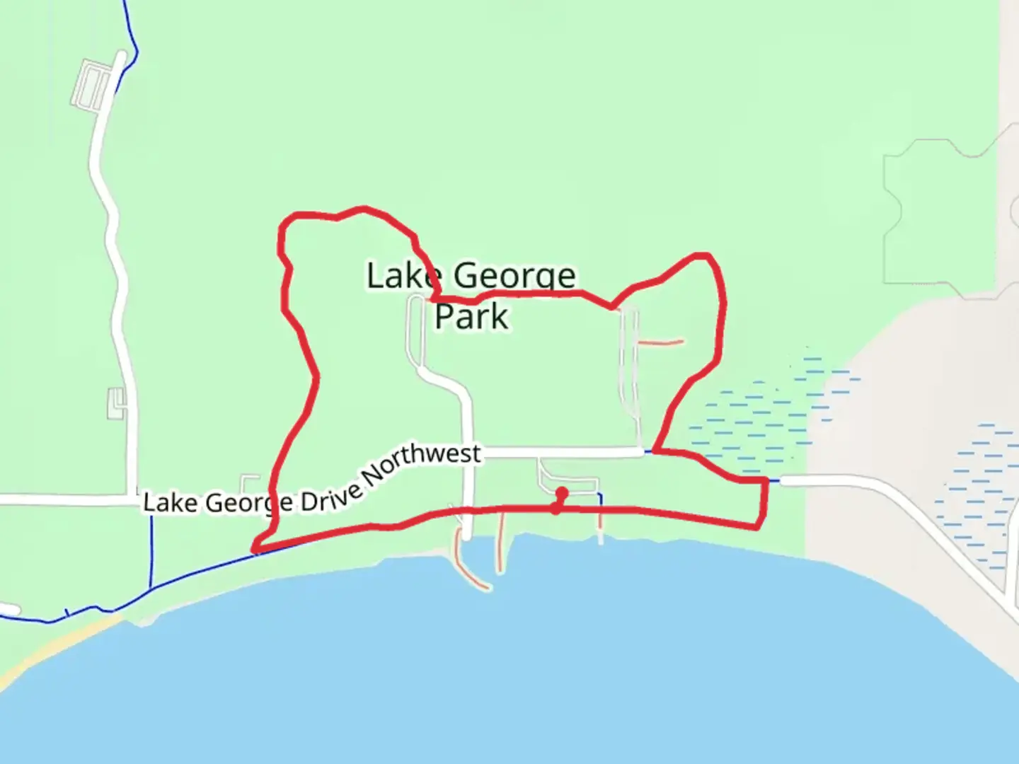An image depicting the trail Lake George Park Loop and its surrounding area.