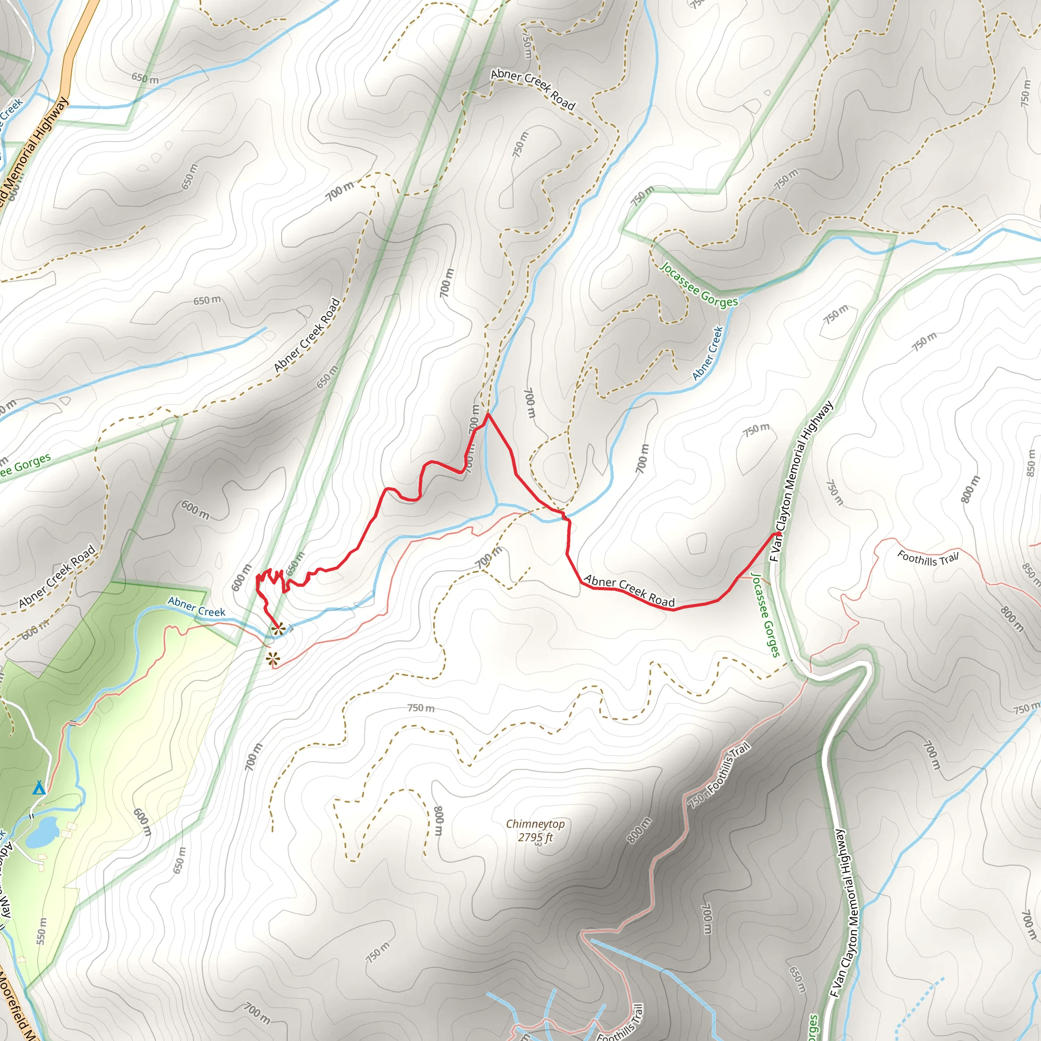 Dogwood Creek and Abner Creek via Beech Bottom Falls Trail mobile static map
