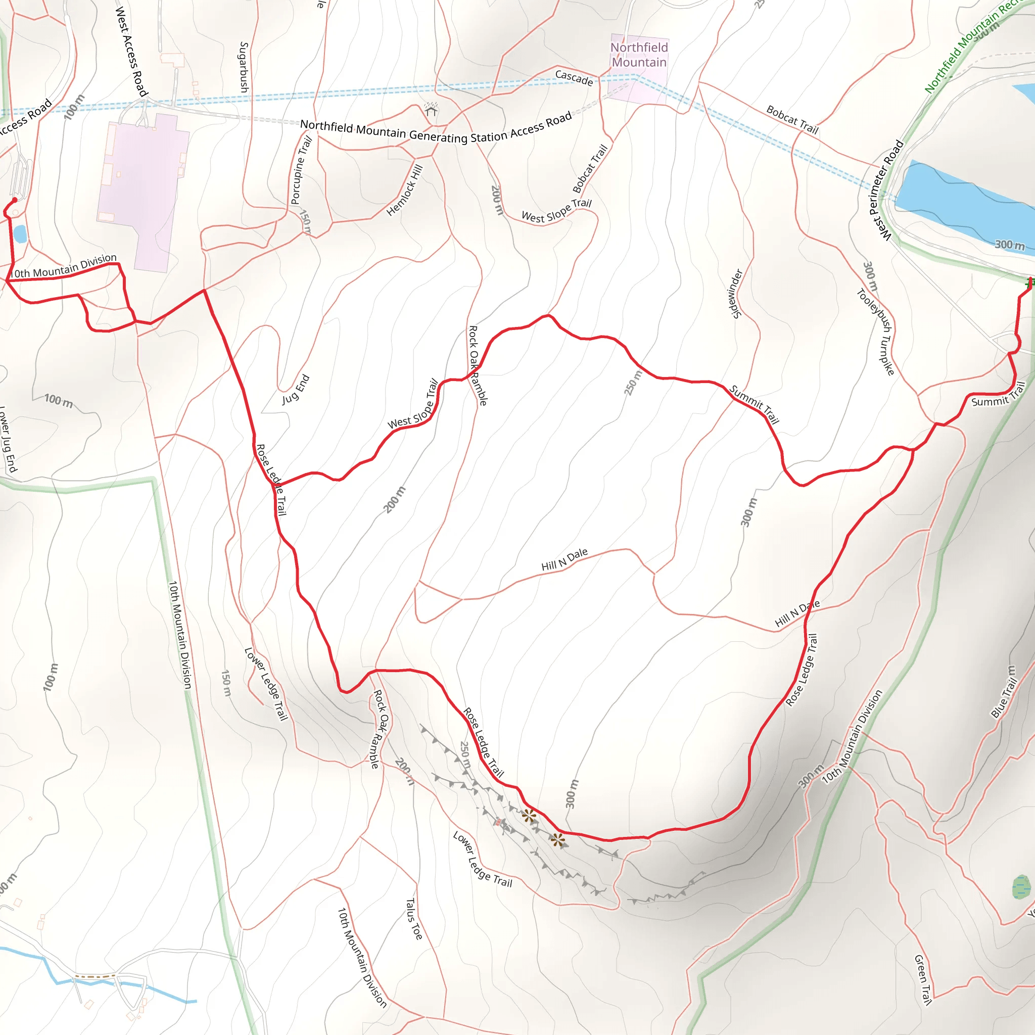 Rose Ledge and Summit Loop via West Slope Trail mobile static map