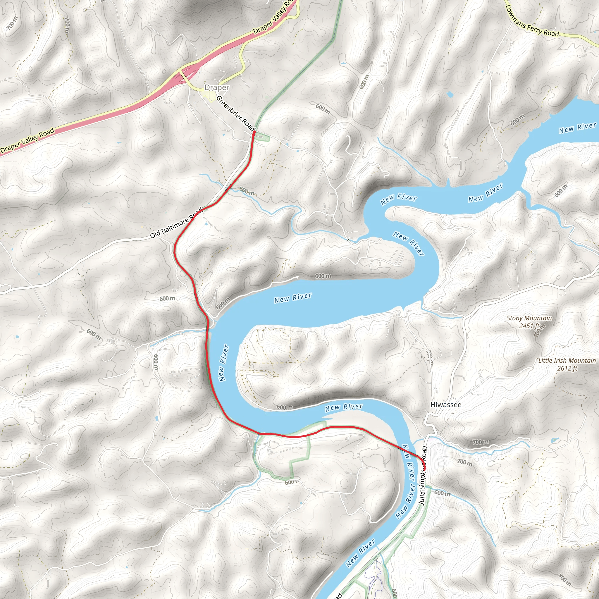 New River Trail Out and Back mobile static map