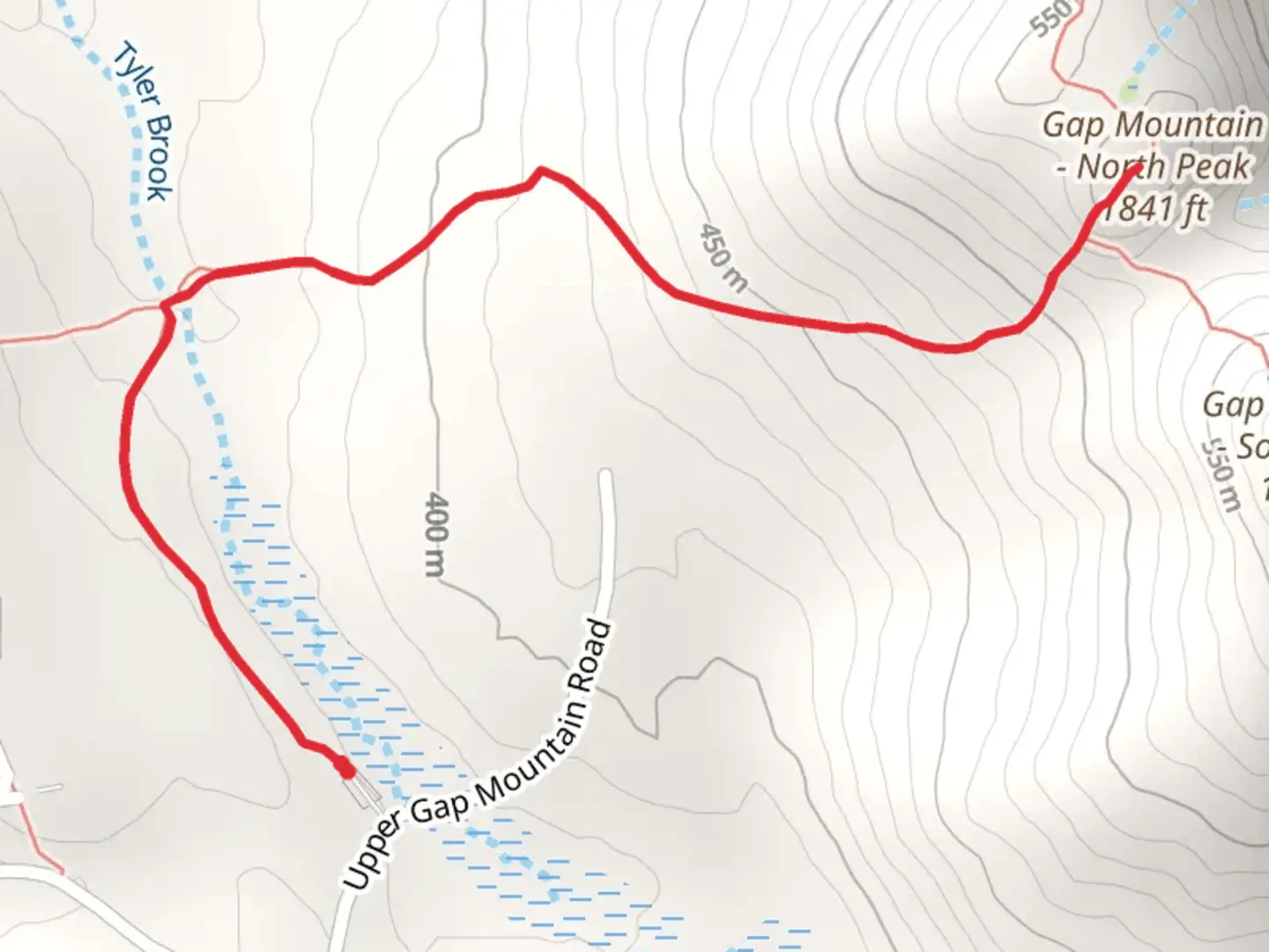 An image depicting the trail Gap Mountain - North Peak Trail and its surrounding area.