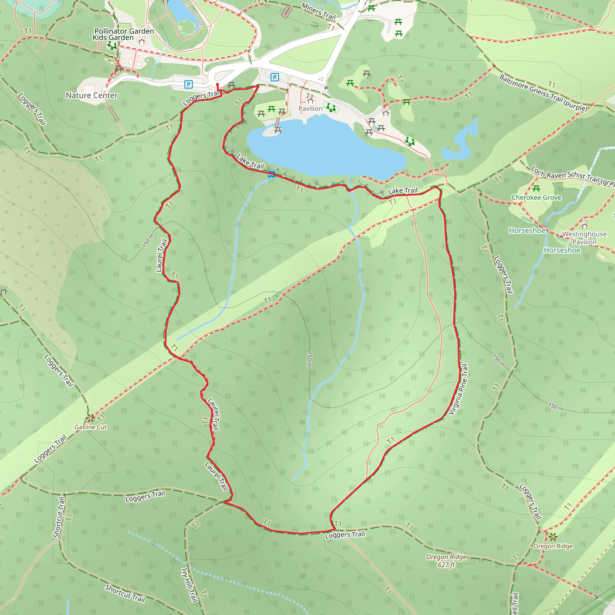Lake, Virginia Pine and Laurel Loop Trail mobile static map