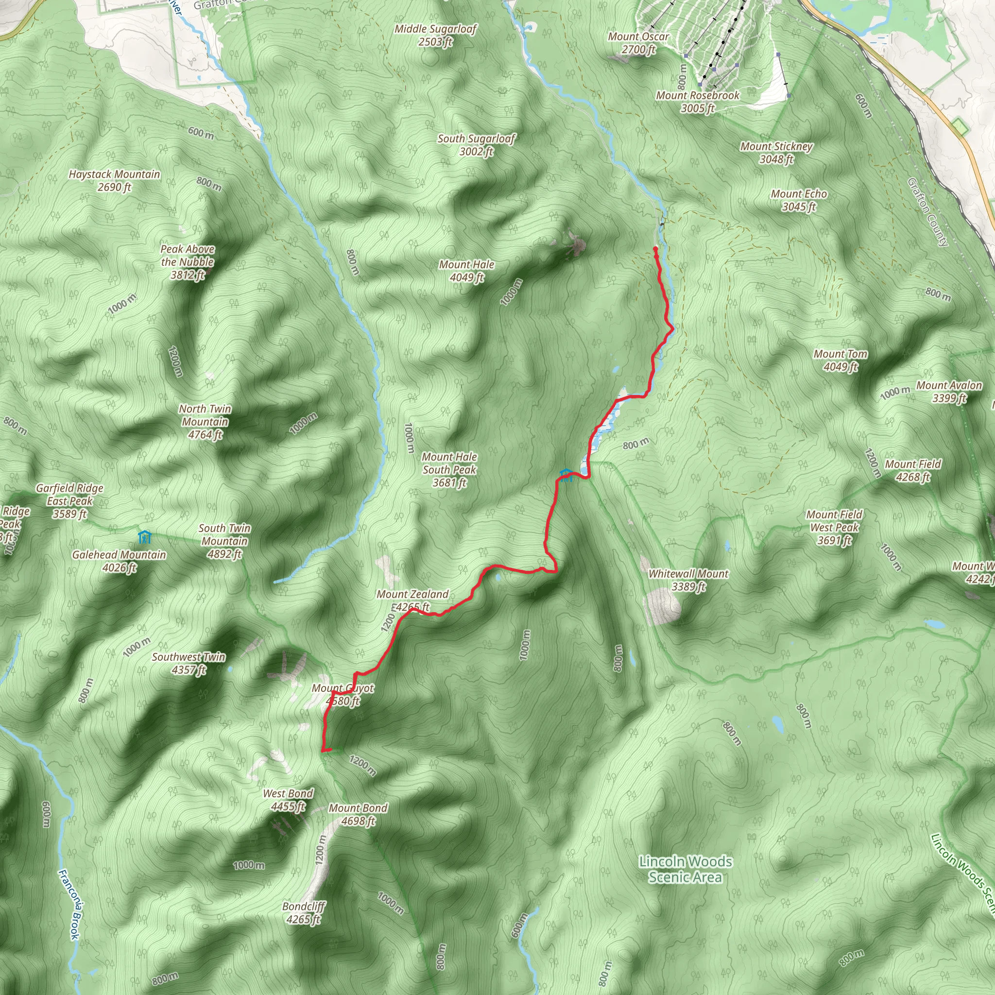 Mount Zealand and Mount Guyot via Zealand Pond and River mobile static map