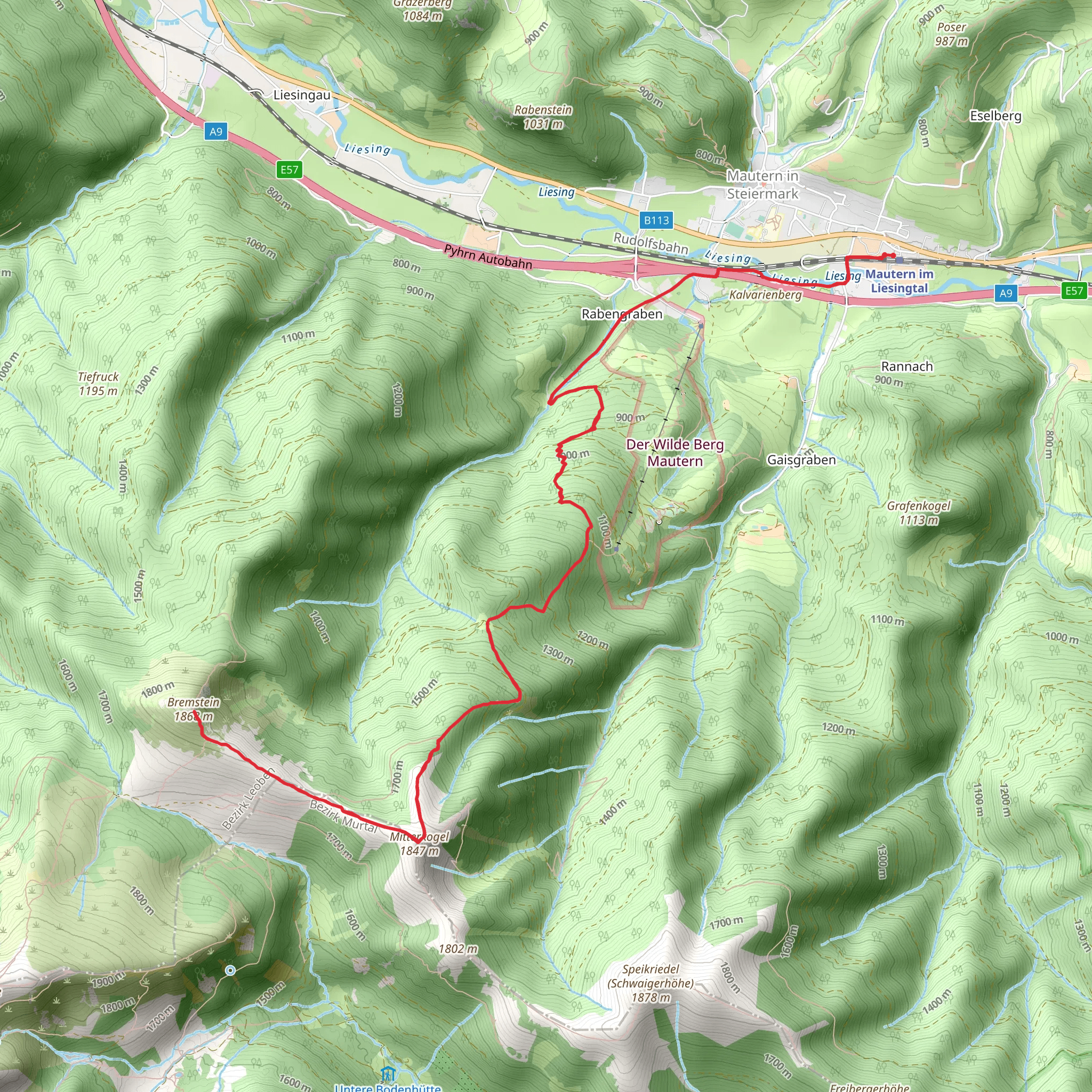 From Mautern to Bremstein mobile static map