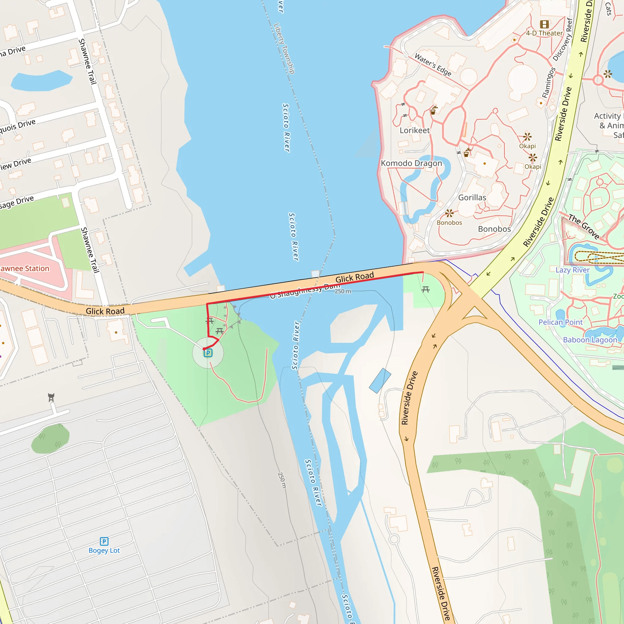 Glick Park and Scioto River mobile static map