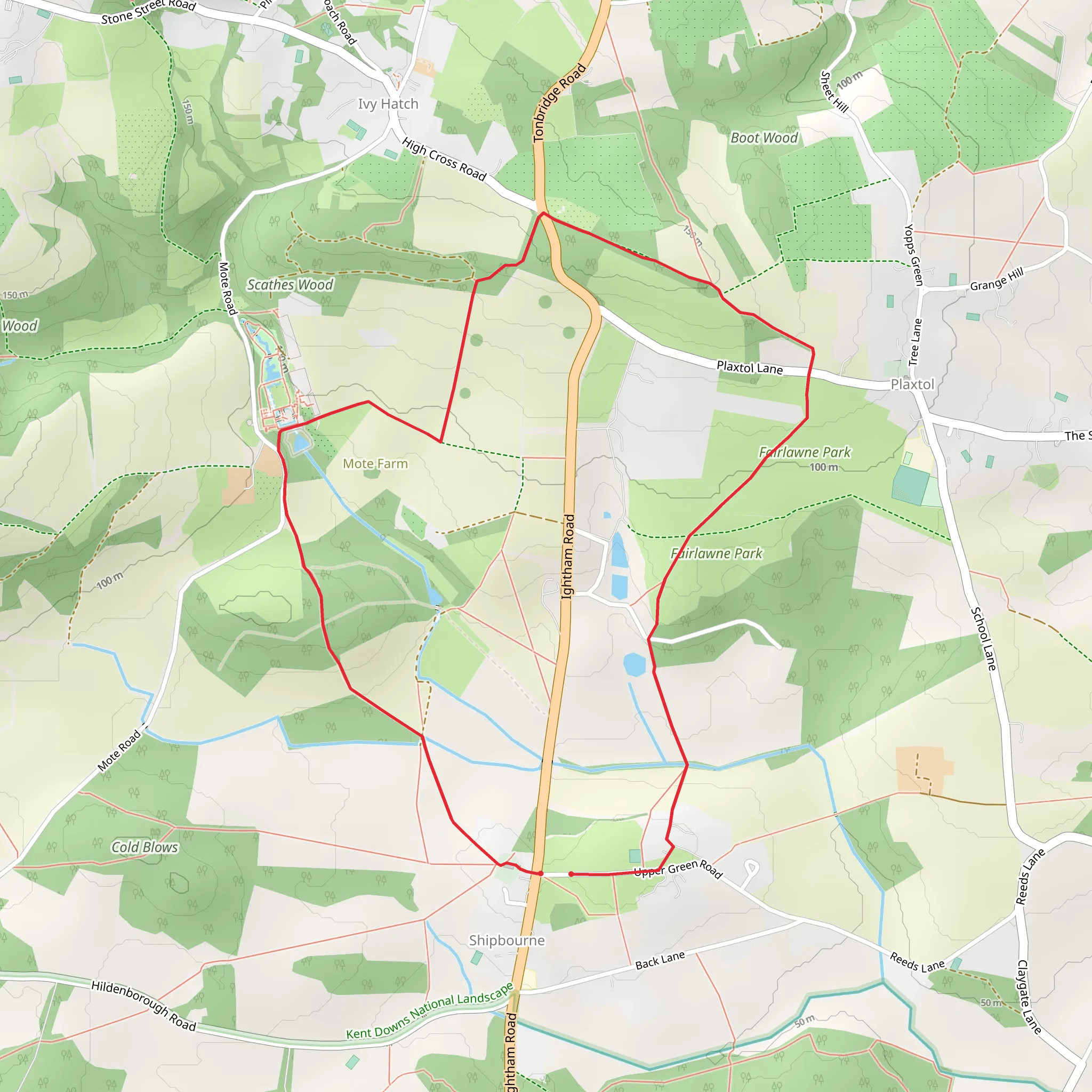 Fairlawne Park and Ightham Mote Loop mobile static map