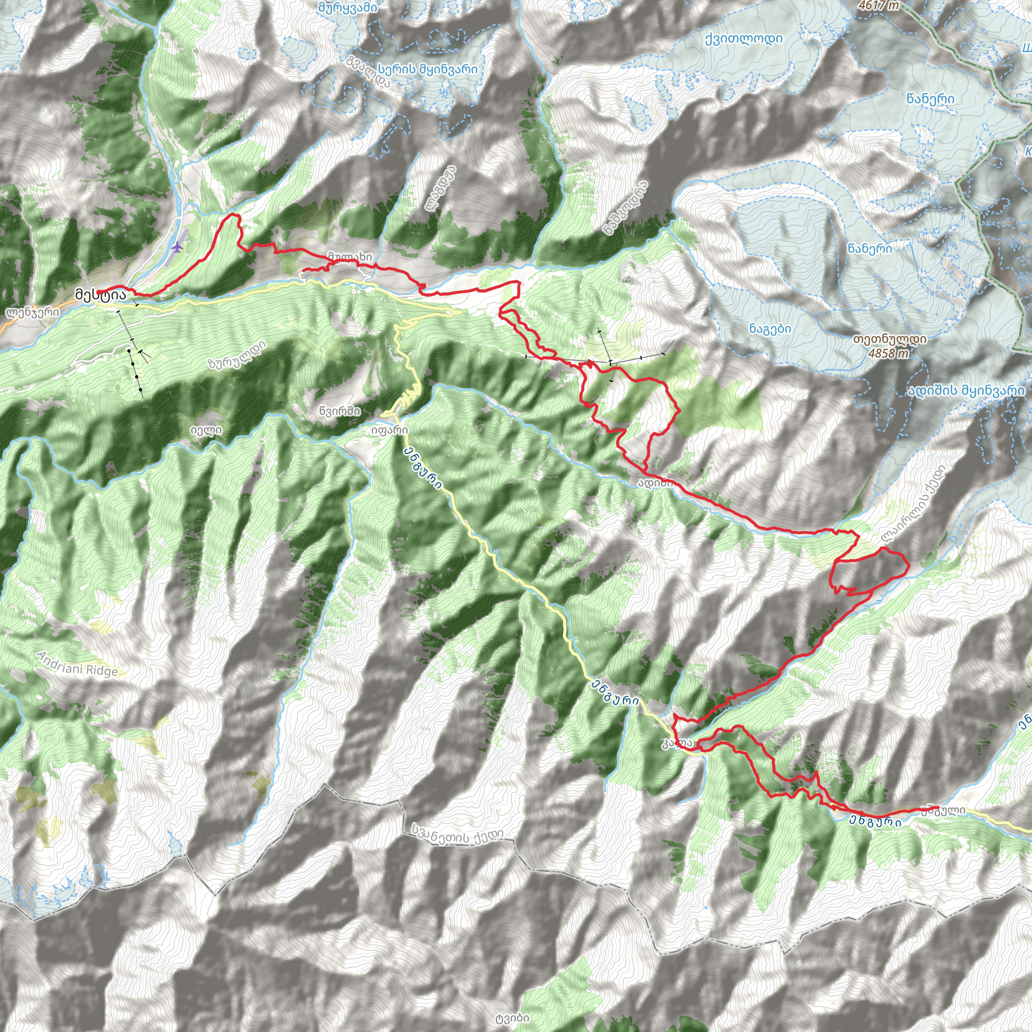 Mestia to Ushguli mobile static map
